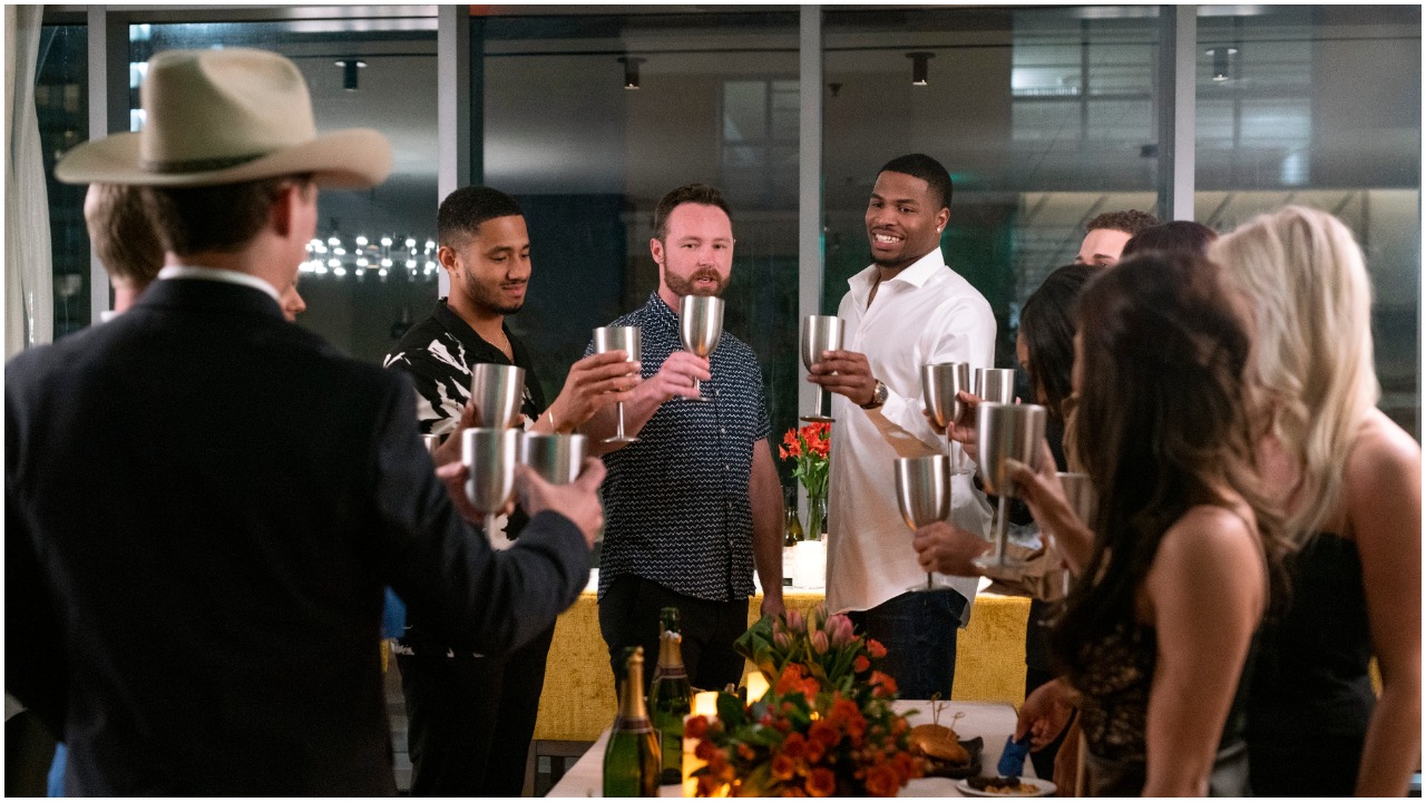 'The Ultimatum' cast Randall Griffin, Hunter Parr, and Isaiah Wilson toasting