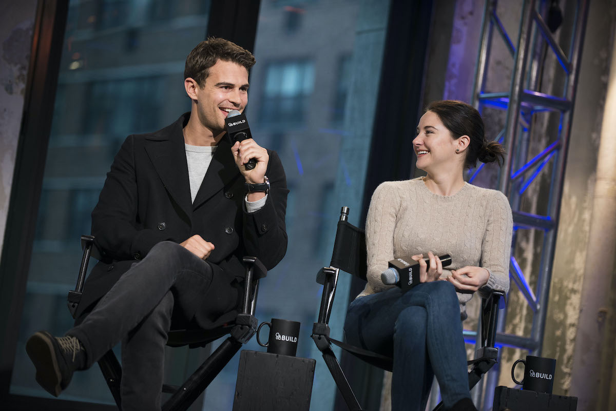 Dissenting stars Theo James and Shailene Woodley have a laugh at the AOL Build Speaker Series