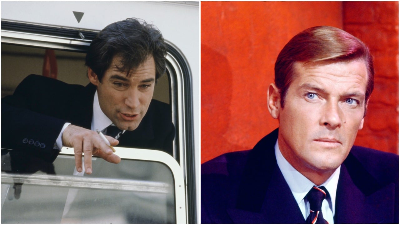 Timothy Dalton (left) as an underrated James Bond on the set of 'The Living Daylights;' Roger Moore in Bond movie 'Live and Let Die.'