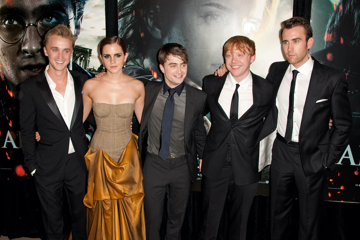 'Harry Potter stars Tom Felton, Emma Watson, Daniel Radcliffe, Rupert Grint, and Matthew Lewis