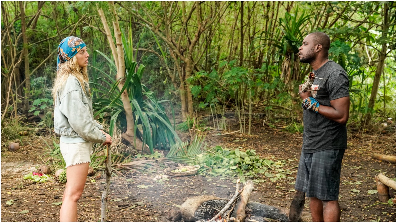 Tori Meehan and Rocksroy Bailey talking during an episode of 'Survivor 42'