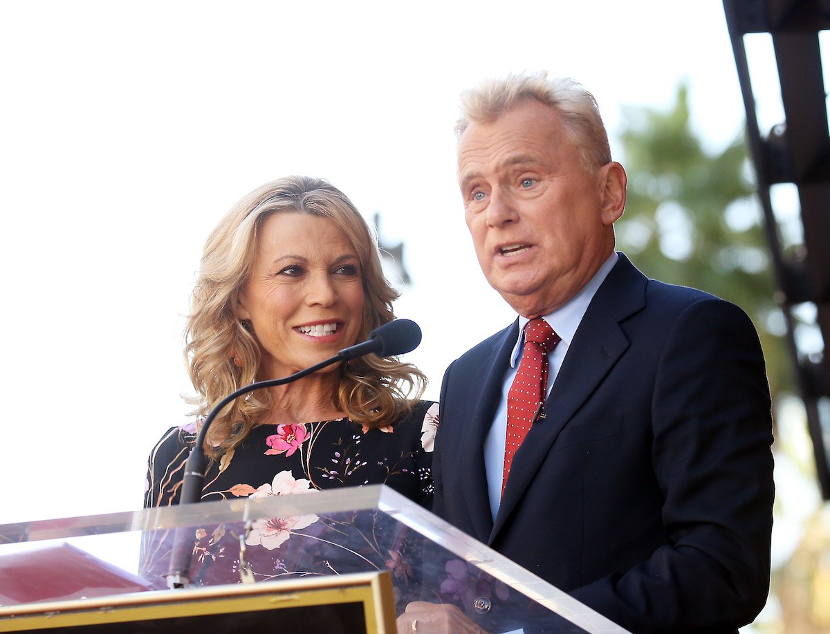 Vanna White and Pat Sajak speak at a Walk of Fame ceremony honoring Harry Friedman