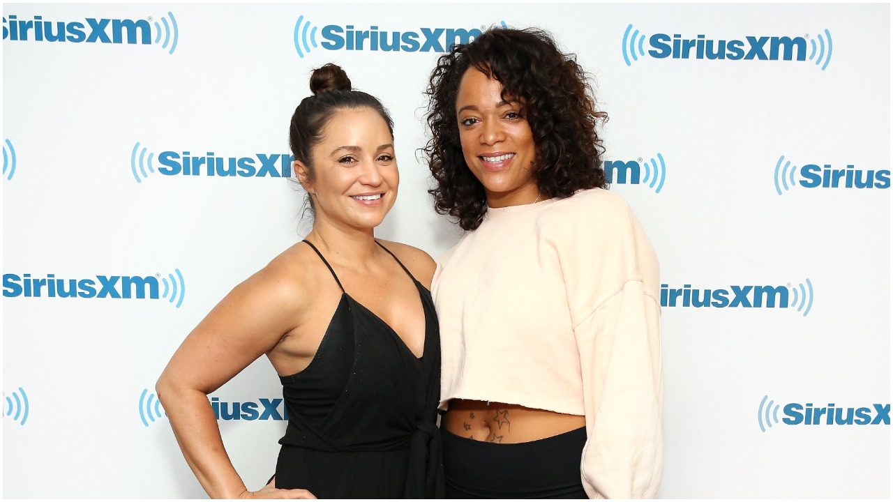 Veronica Portillo (L) and Aneesa Ferreira posing together and smiling at the SiriusXM Studios