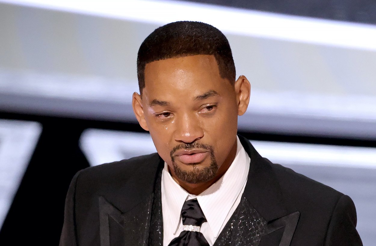 A tearful Will Smith accepts his best actor Academy Award at the 2022 Oscars just minutes after slapping Chris Rock.