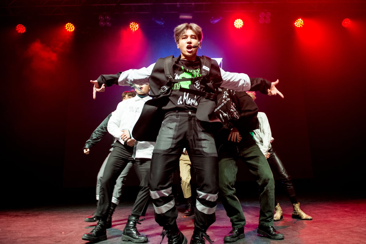 Wooyoung of Ateez performs on stage at O2 Kentish Town Forum in London, England.