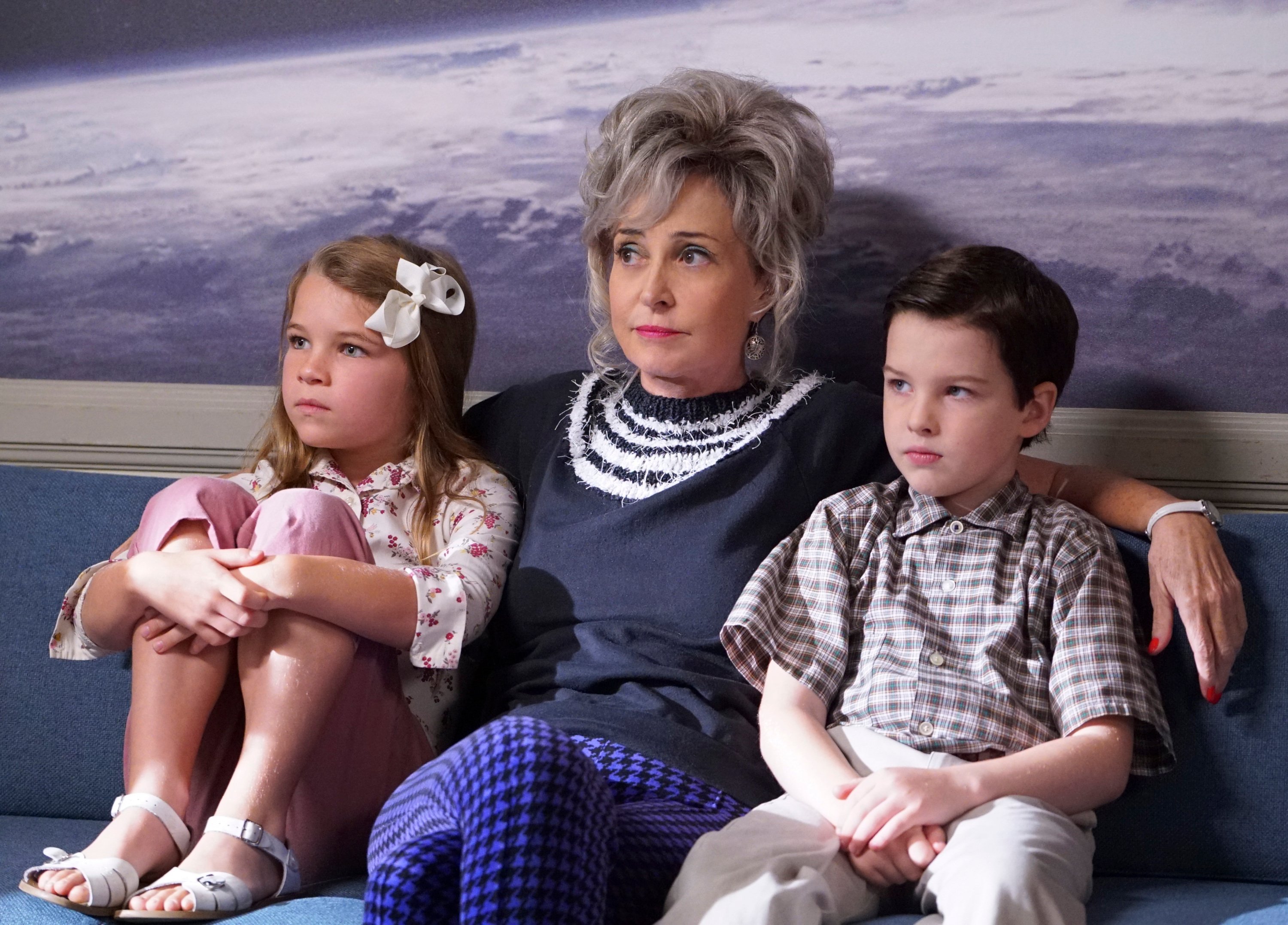 Missy Cooper, Meemaw and Sheldon Cooper sit in an office together during an episode of 'Young Sheldon'