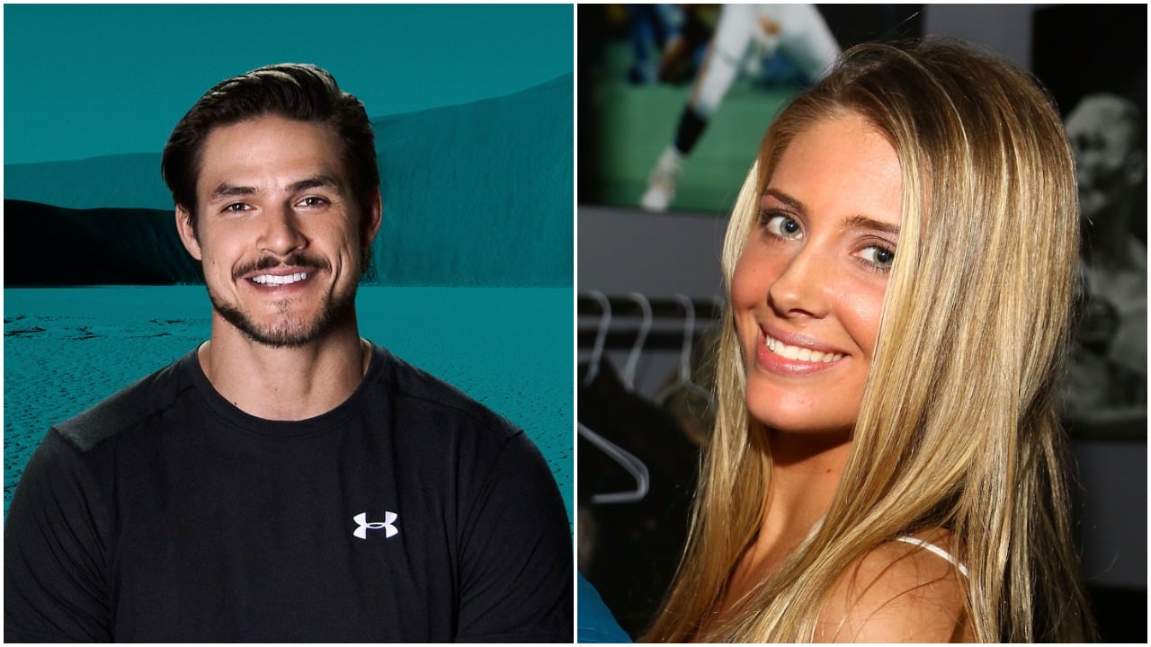 Zach Nichols smiles for 'The Challenge: Total Madness' cast photo; Jenna Compono smiling at the MTV's "The Real World Ex-Plosion" Season Premiere Party