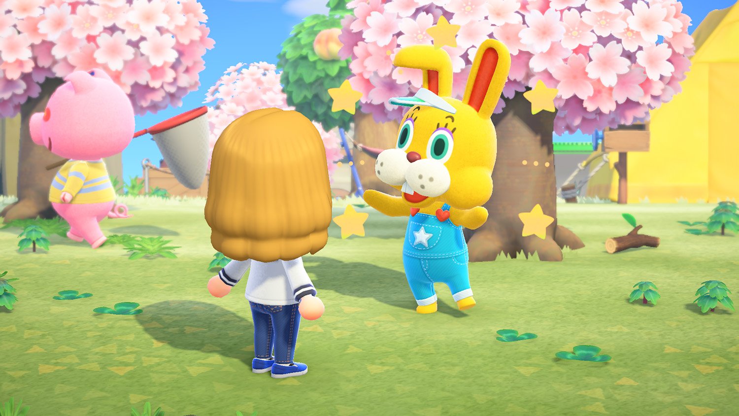 A player in Animal Crossing: New Horizons talks to Zipper T Bunny on Bunny Day.