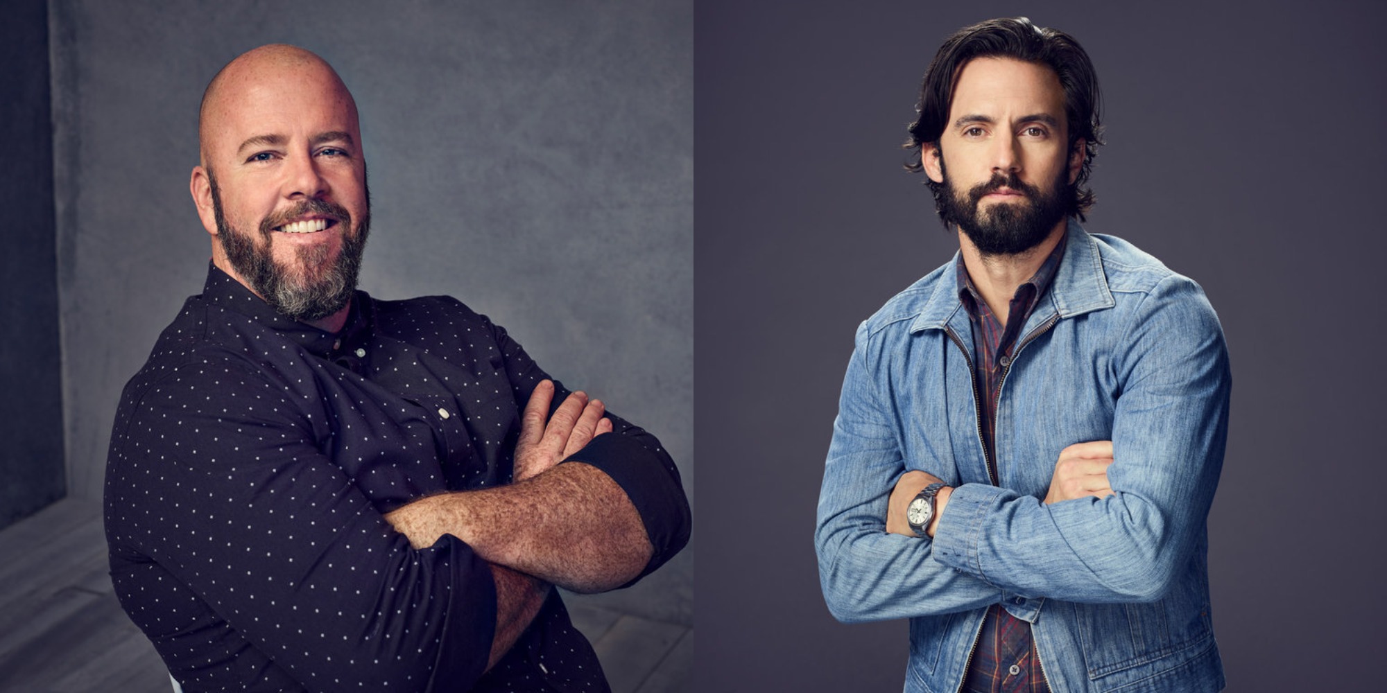 Chris Sullivan and Milo Ventimiglia in side-by-side NBC photos.