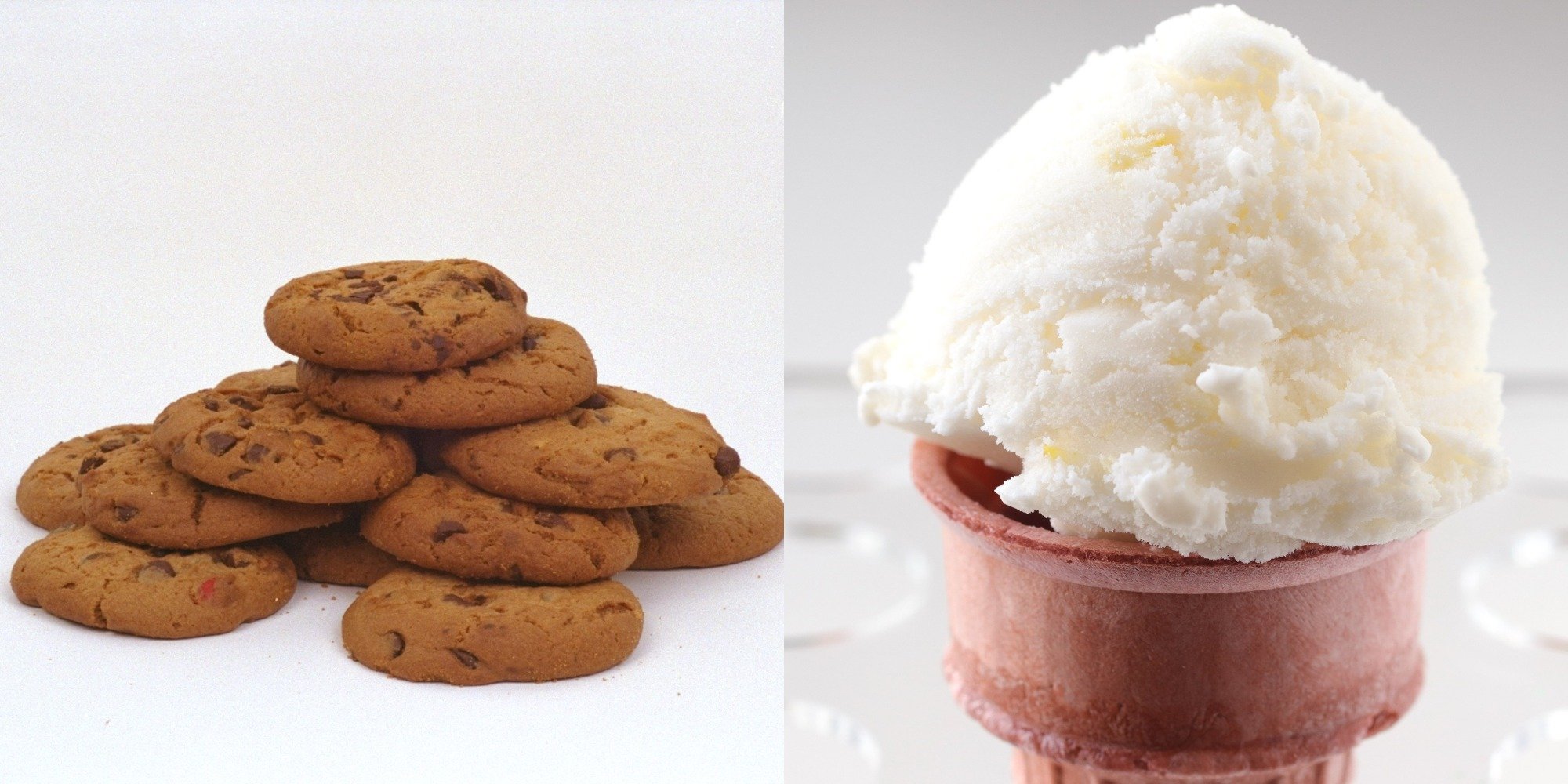 Chocolate chip cookies and ice cream photo montage.