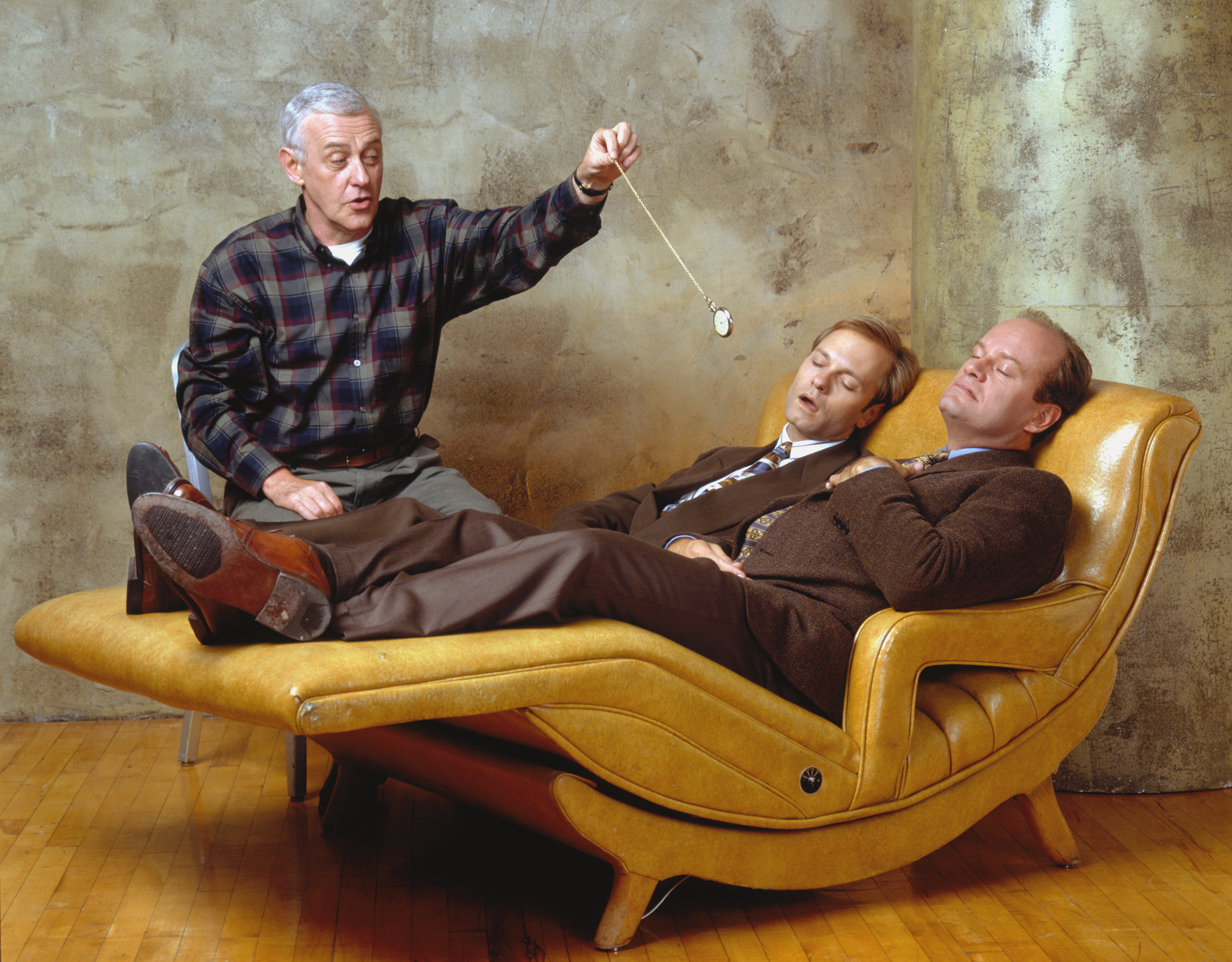 John Mahoney as Martin Crane, David Hyde Pierce as Dr. Niles Crane, Kelsey Grammer as Dr. Frasier Crane