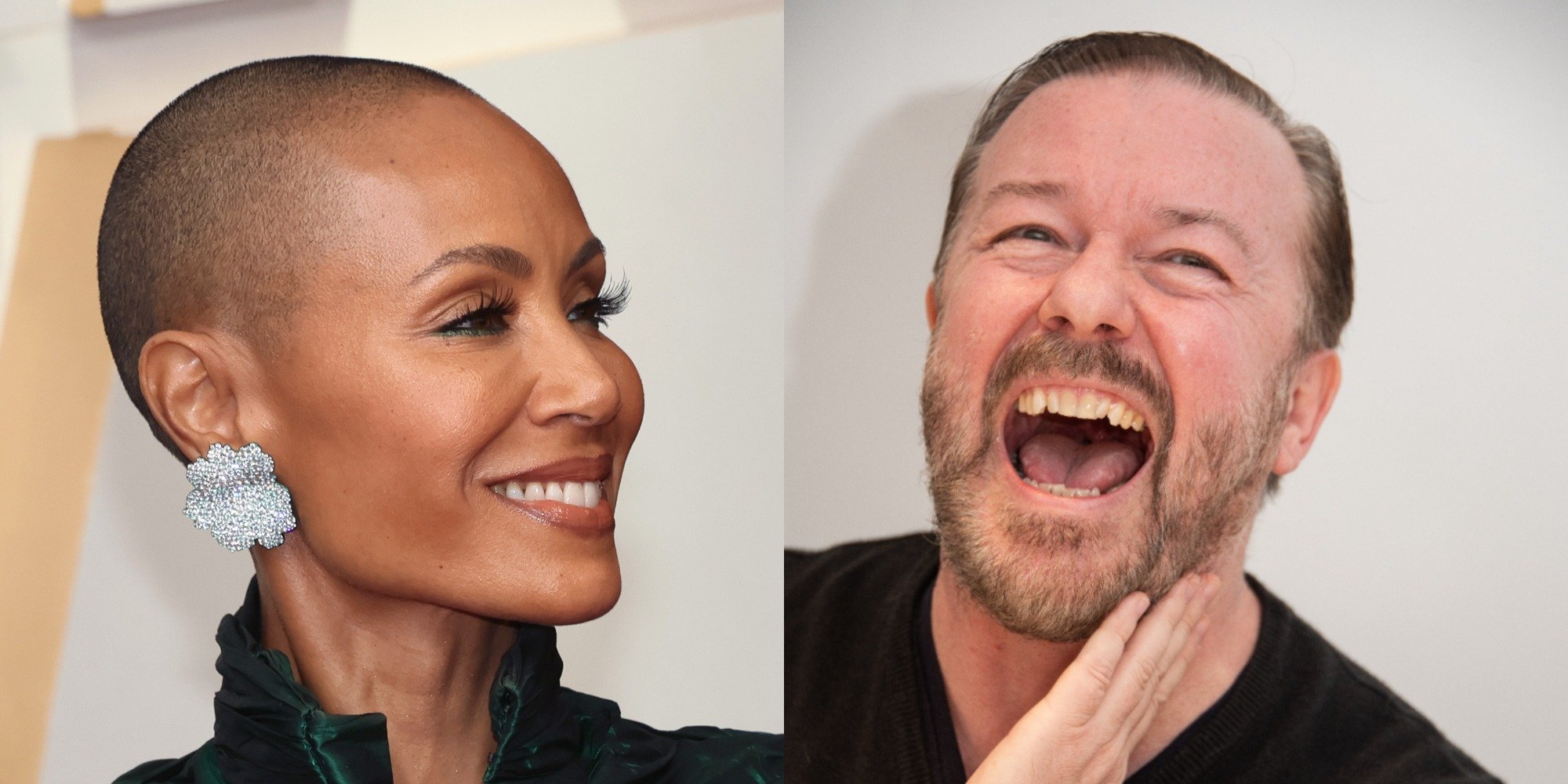 Jada Pinkett Smith and Ricky Gervais in side-by-side composite.