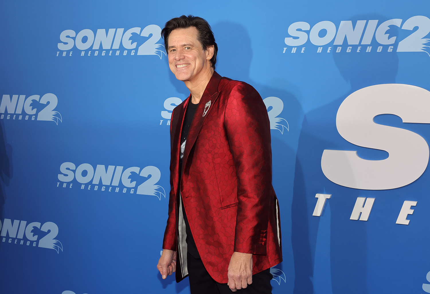 Jim Carrey attends the Sonic the Hedgehog 2 premiere.