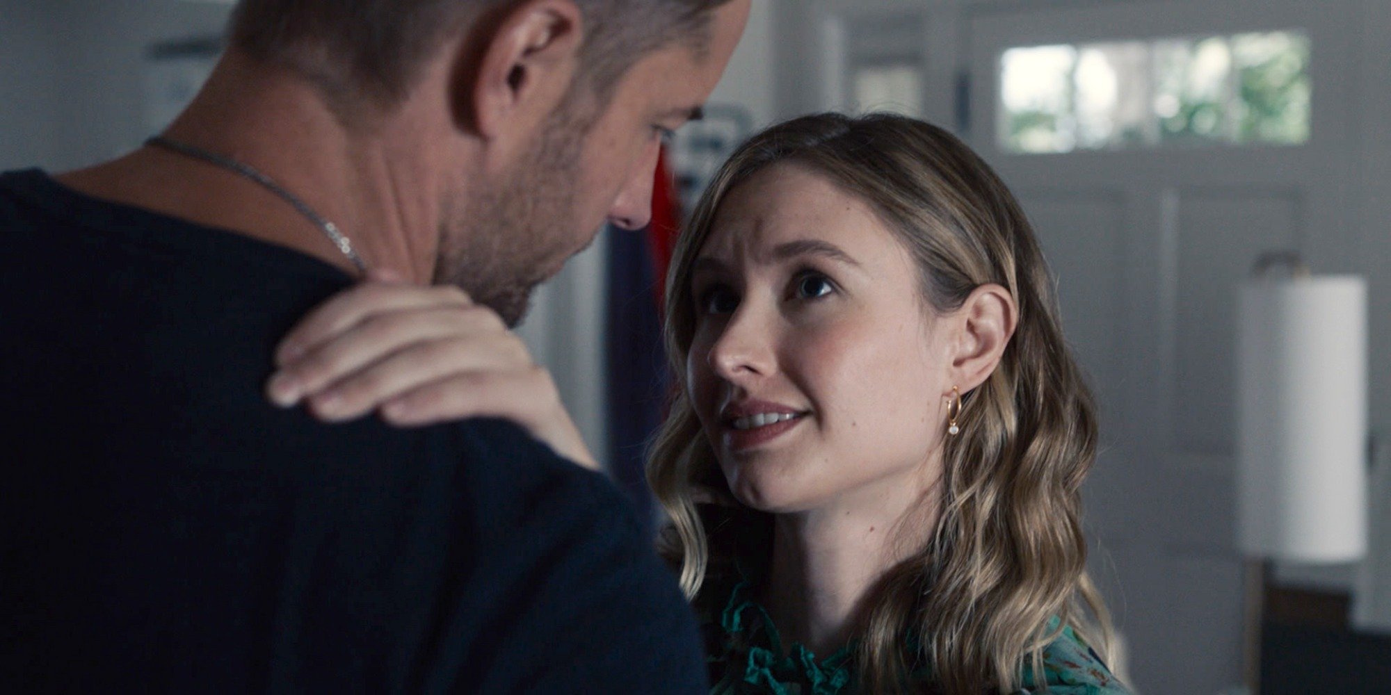 Justin Hartley and Caitlin Thompson on the set of This Is Us.