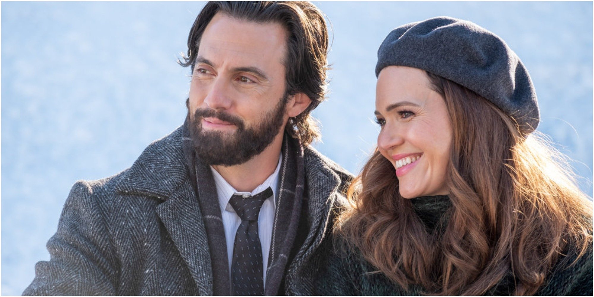 Milo Ventimiglia and Mandy Moore on the set of This Is Us.