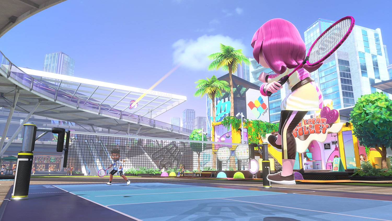 A badminton match in Nintendo Switch Sports, which is now available for pre-order.