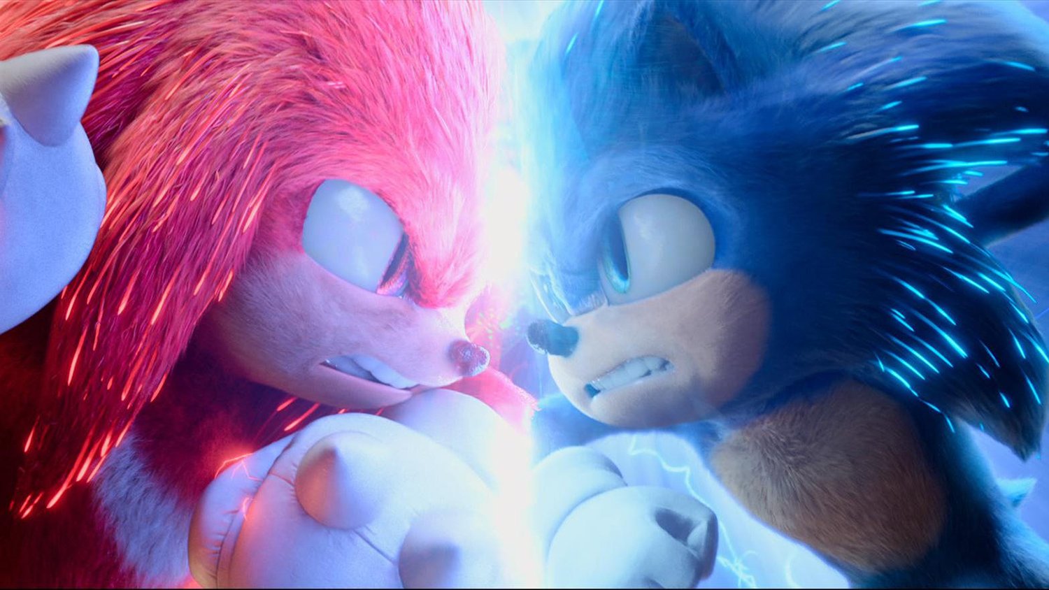 Knuckles (Idris Elba) and Sonic (Ben Schwartz) in Sonic The Hedgehog 2