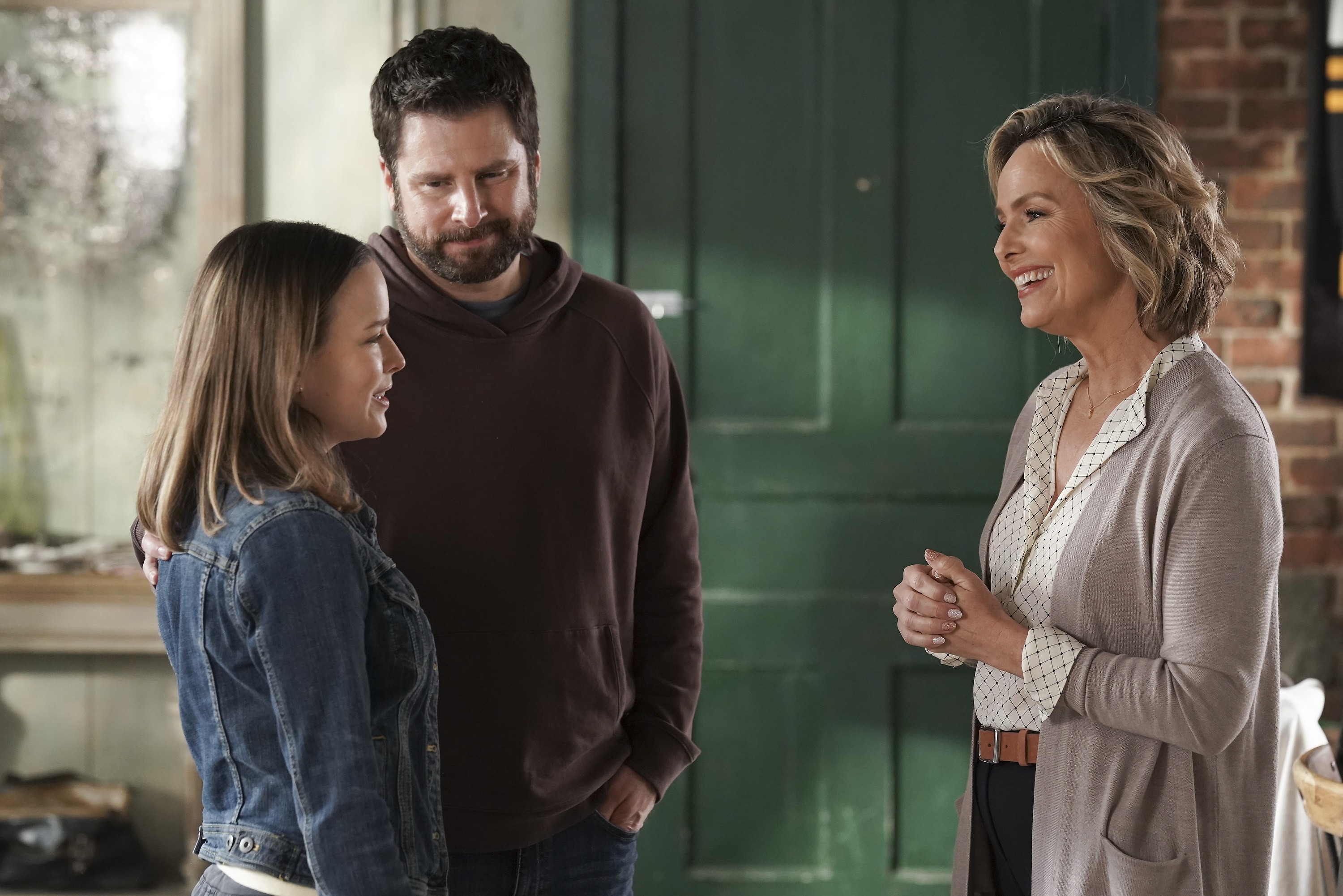 'A Million Little Things' Season 4 Episode 19 press photos reveal Allison Miller, James Roday Rodriguez, and Melora Hardin smiling together as Maggie, Gary, and Patricia