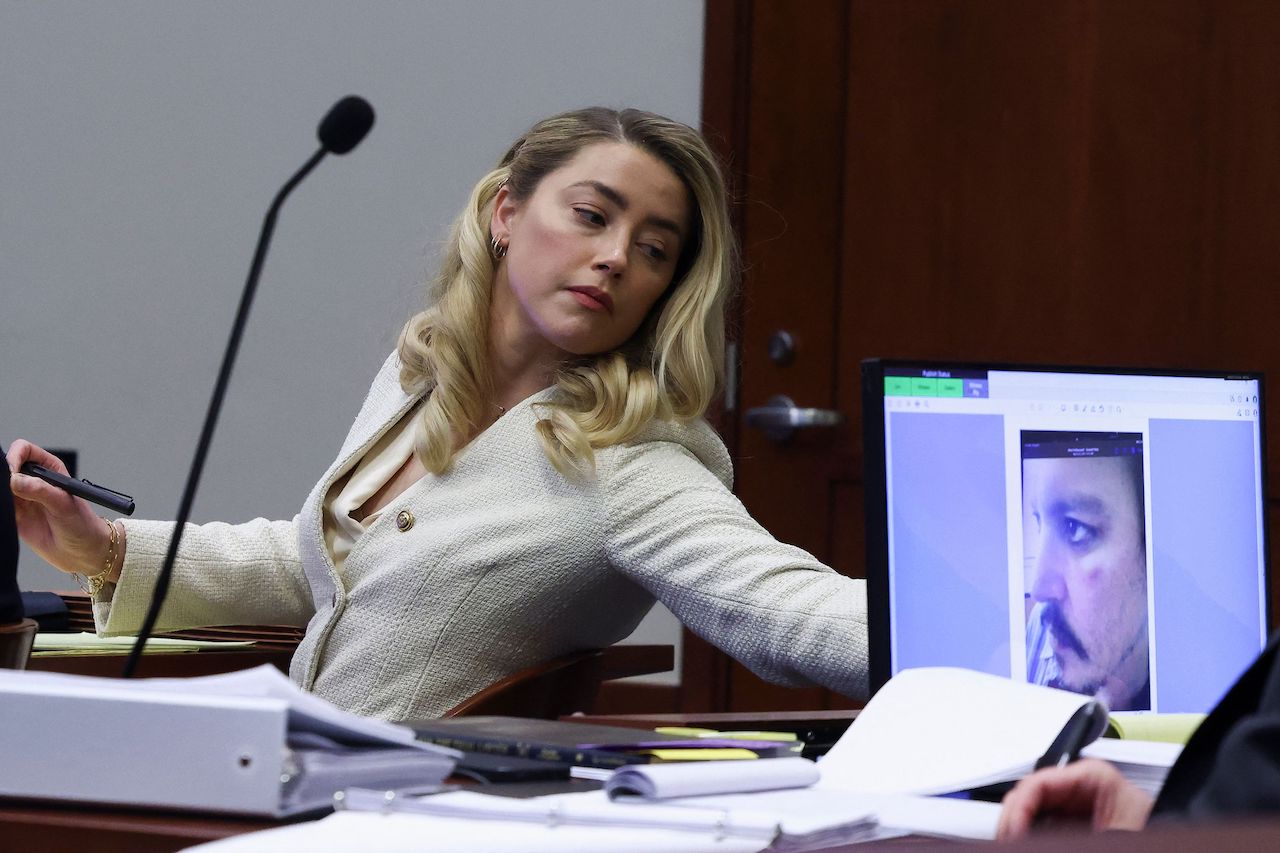 Amber Heard during testimony about injuries to Johnny Depp's face