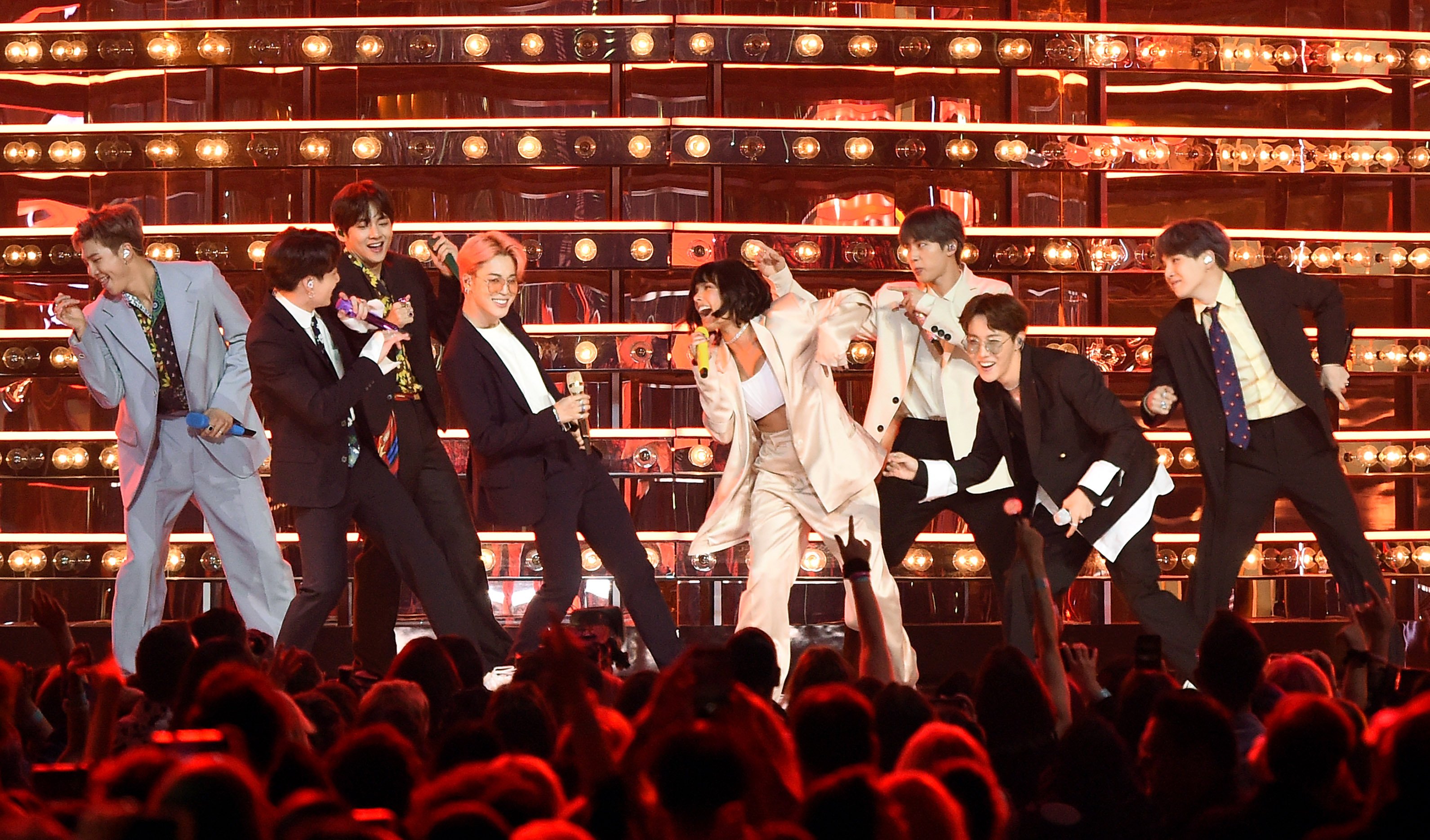 Halsey and BTS perform during the 2019 Billboard Music Awards