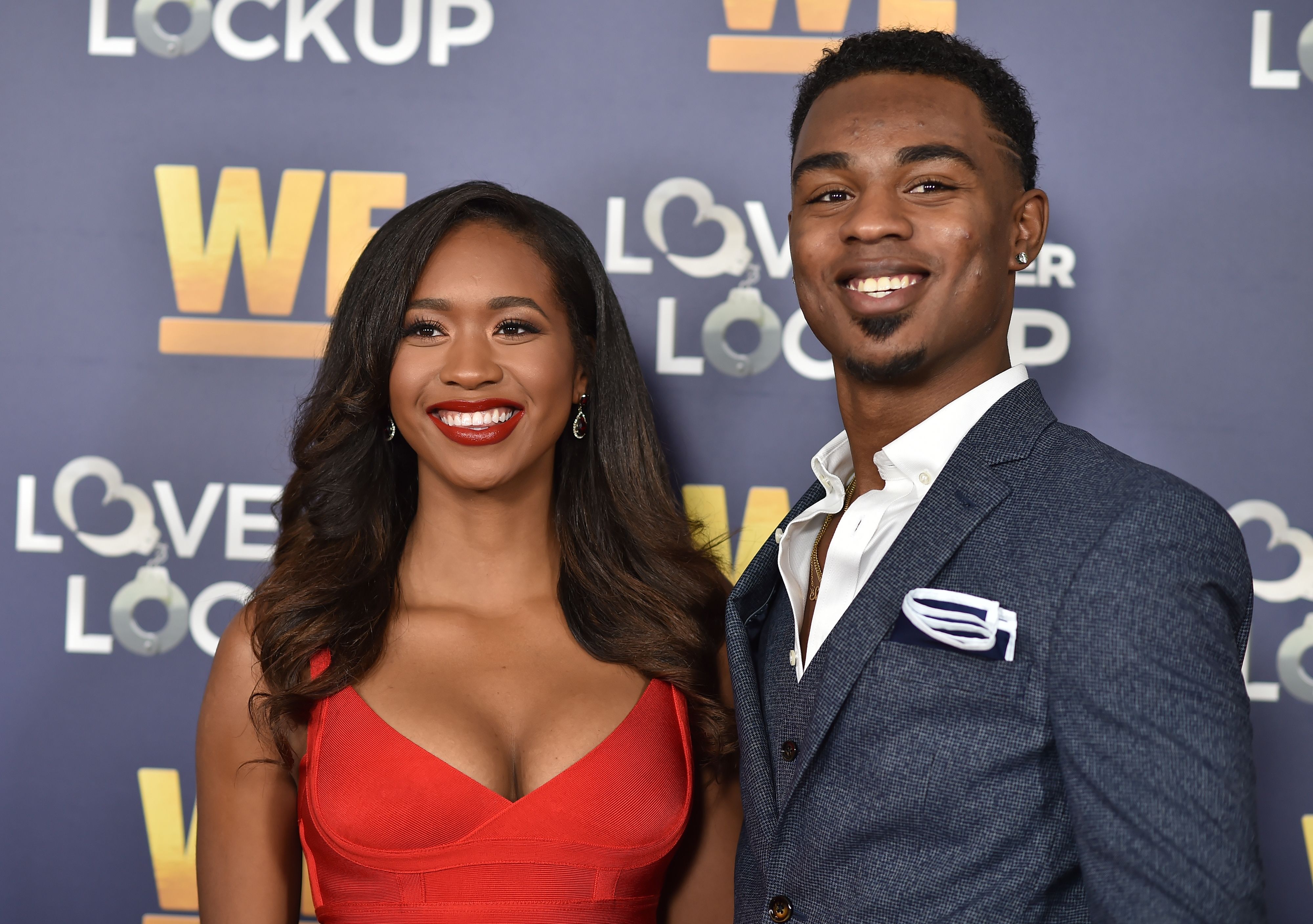 Reality television stars Chris "Swaggy C" Williams and Bayleigh Dayton smiling at 'Love After Lockup' premiere