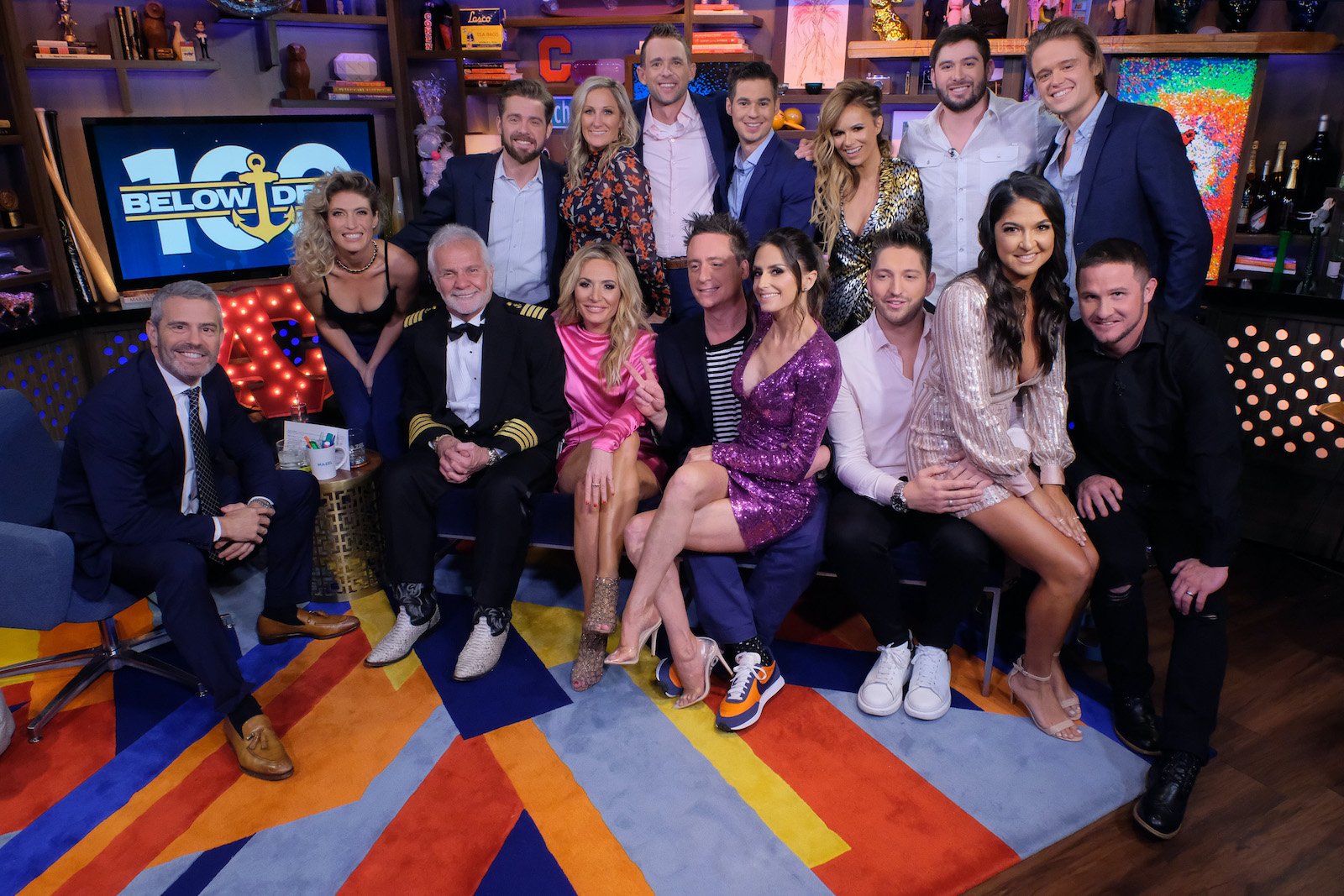 A group of 'Below Deck' crew met in the 'WWHL' clubhouse with Andy Cohen and smiled for a photo  