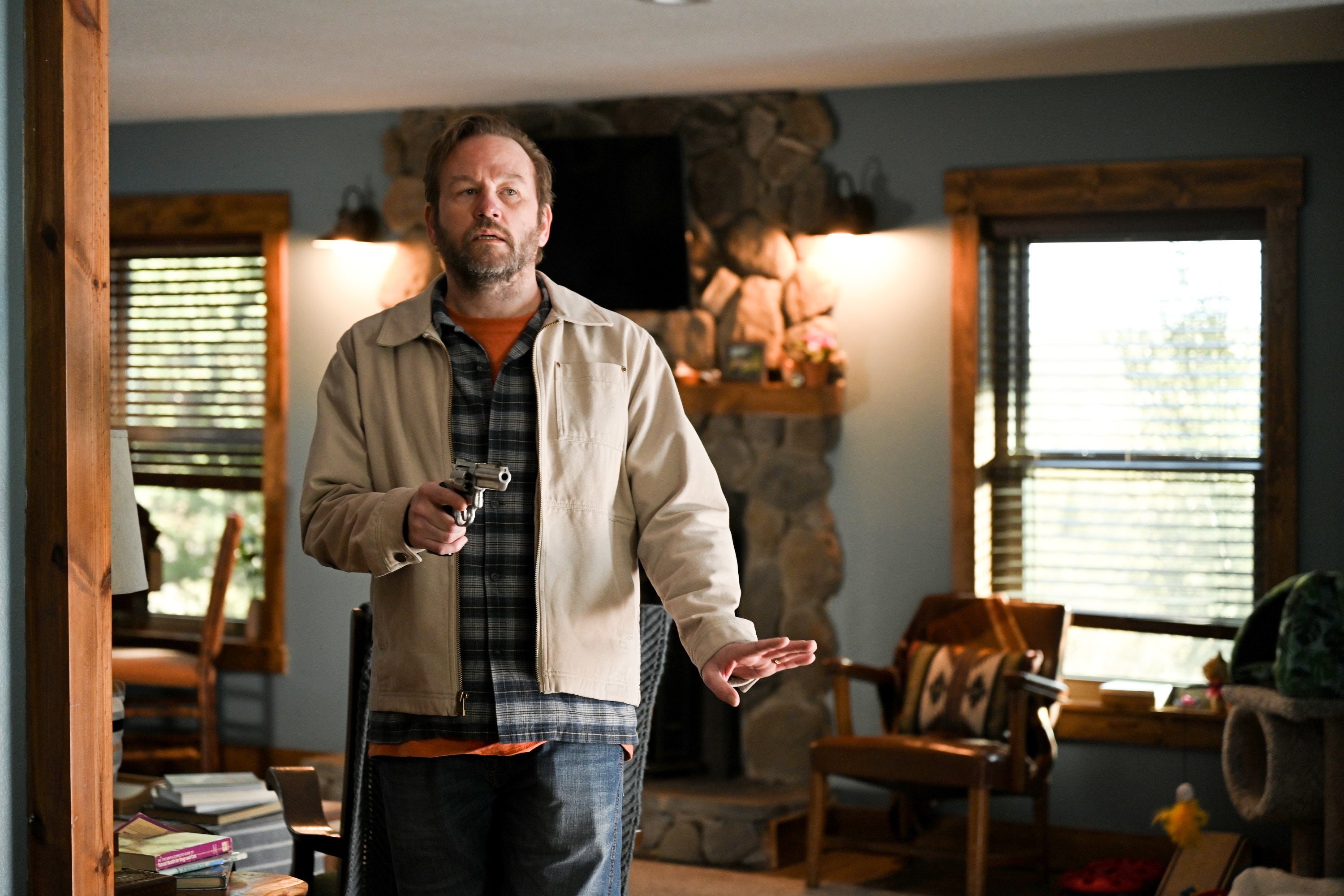 'Big Sky' Season 2 Episode 16 Dallas Roberts points a gun as Richard Ford