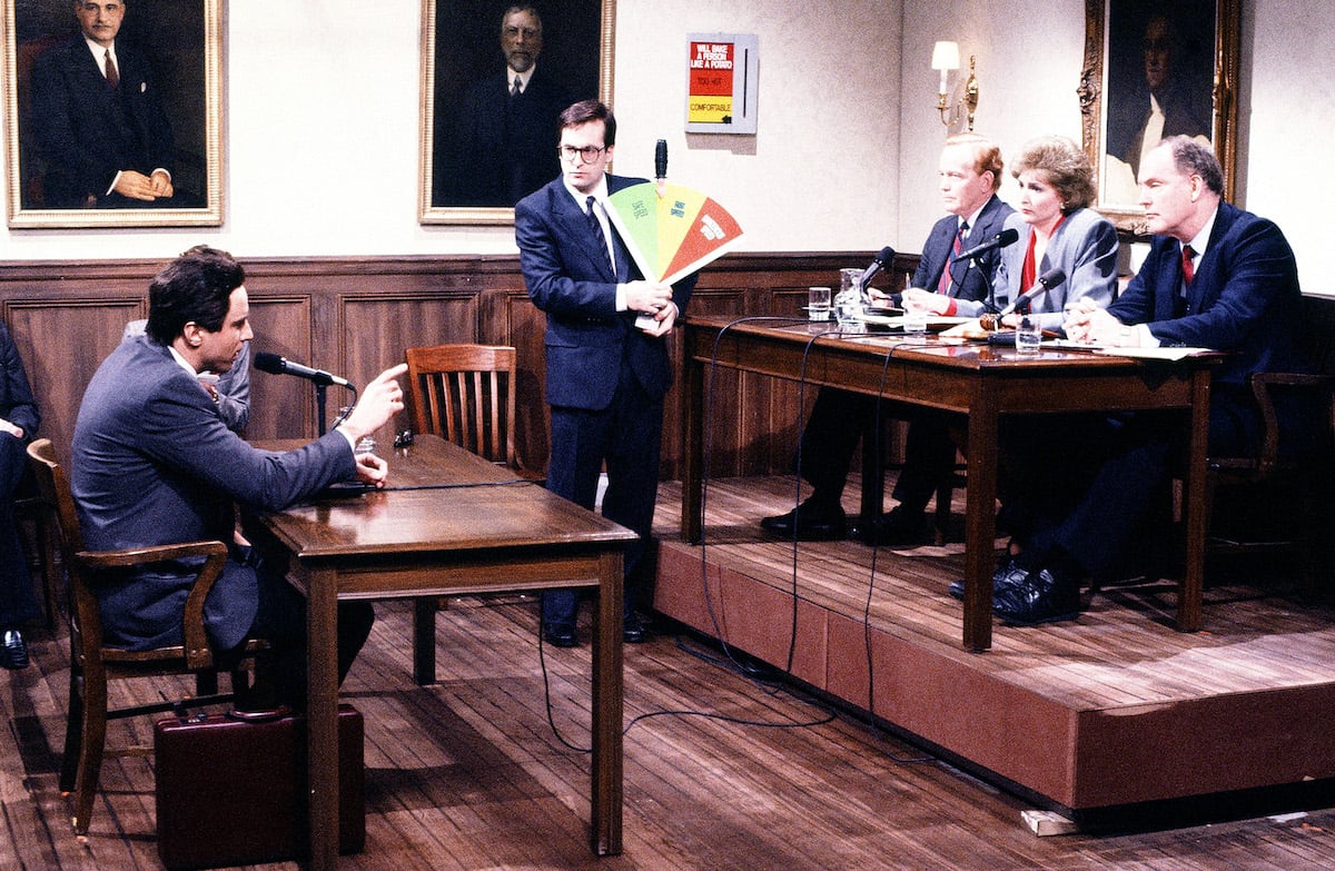 Comedian Bob Odenkirk acts in a Saturday Night Live skit in 1990