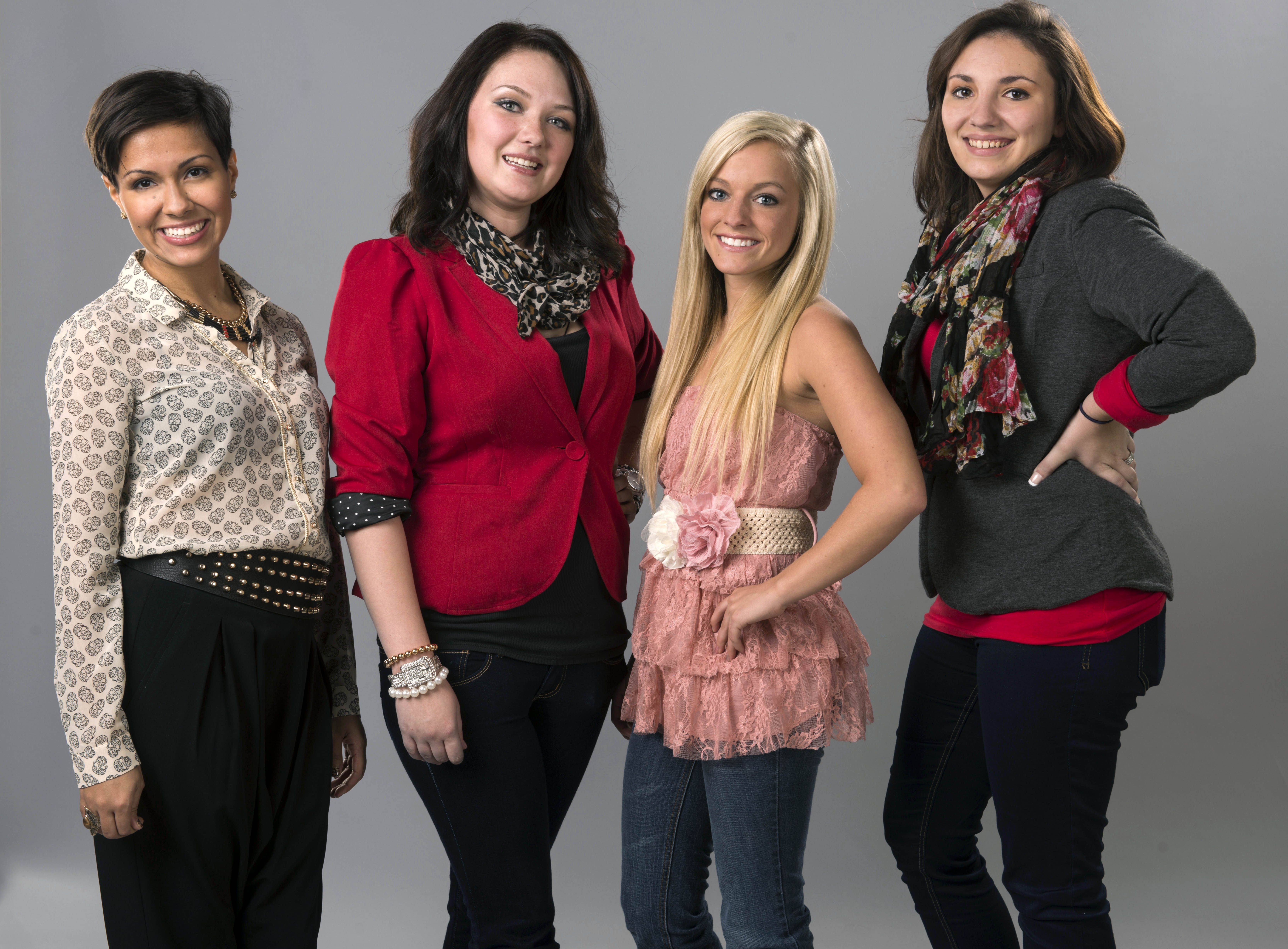 Briana DeJesus, Katie Yeager, Mackenzie McKee, and Alexandria Sekella standing next to each other and smiling for 'Teen Mom 3' cast photo