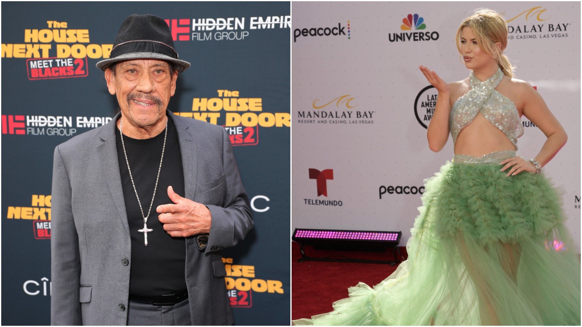 Danny Trejo smiles for a photo during a movie premiere. Sofía Reyes blows a kiss to fans during the Latin AMAs. 