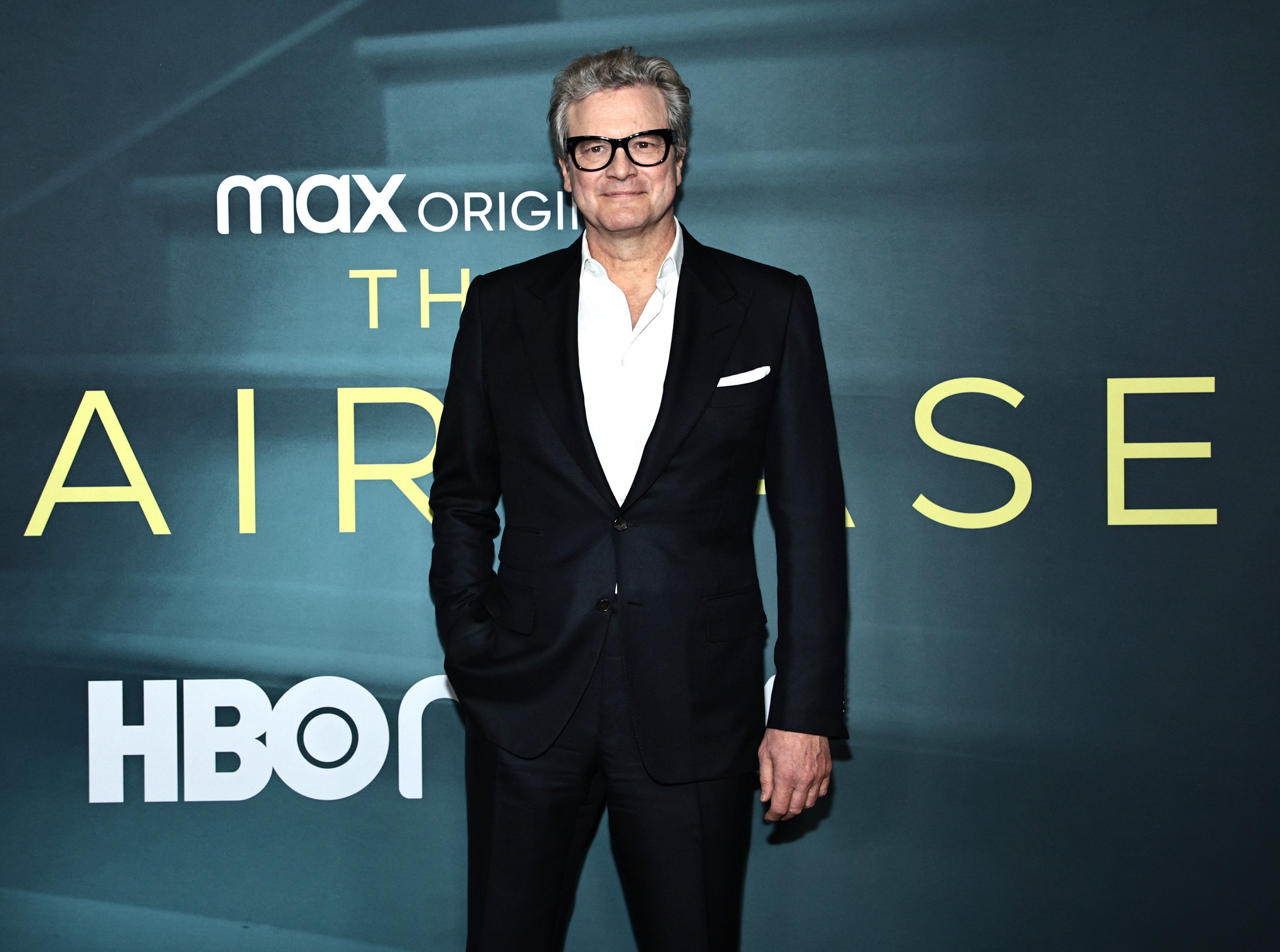 Colin Firth smiling at the premiere of HBO Max's 'The Staircase'