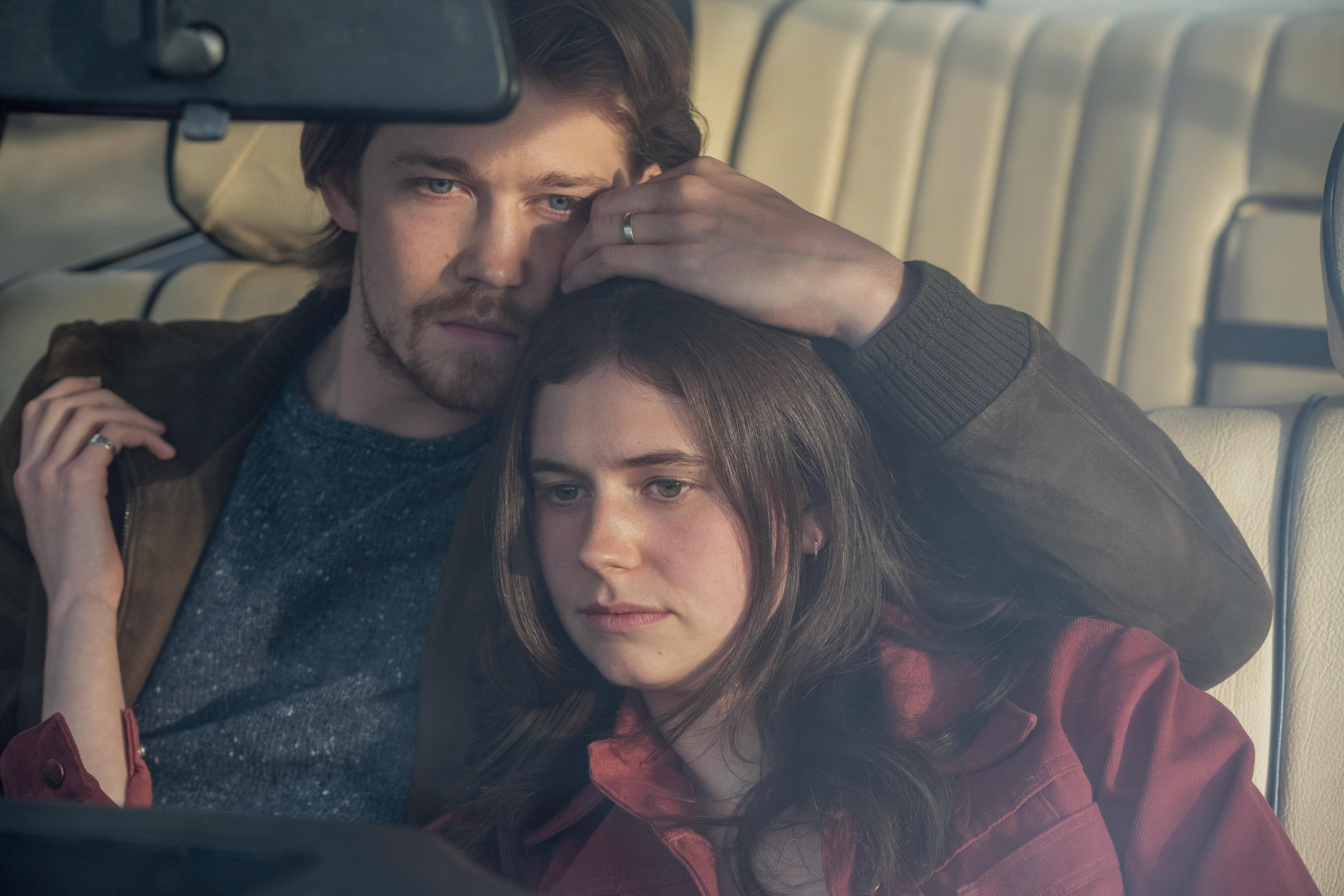 Joe Alwyn with his hand on Alison Oliver's head in Hulu's 'Conversations With Friends'