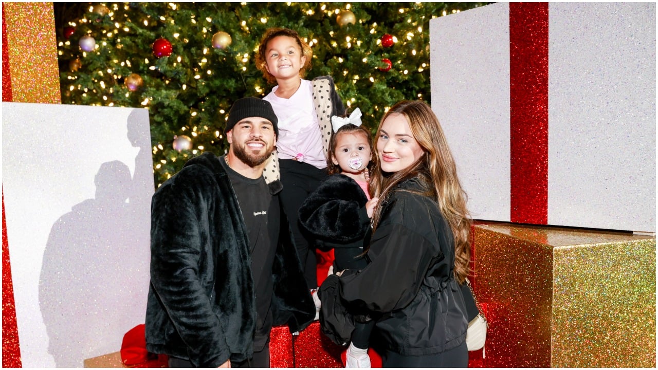 Cory Wharton, Ryder Wharton, Mila Wharton, and Taylor Wharton attend the Dodgers Holiday Festival