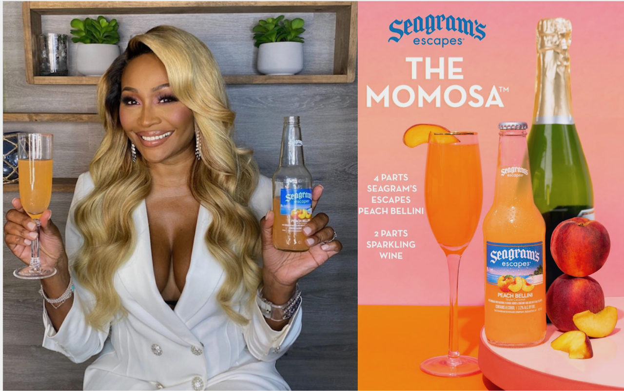 Cynthia Bailey holds up a Seagram's Escapes cocktail along with the recipe