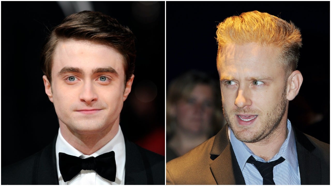 Daniel Radcliffe at the 2012 BAFTA Awards; Ben Foster attends the U.K. premiere of 'Rampart.' Radcliffe's real-life romantic moment with his girlfriend happened because of Foster.