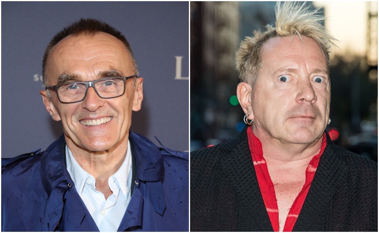 Danny Boyle at the BFI Luminous Fundraising Gala in 2019. John Lydon arriving at 'The Late Show' with Stephen Colbert in 2015.