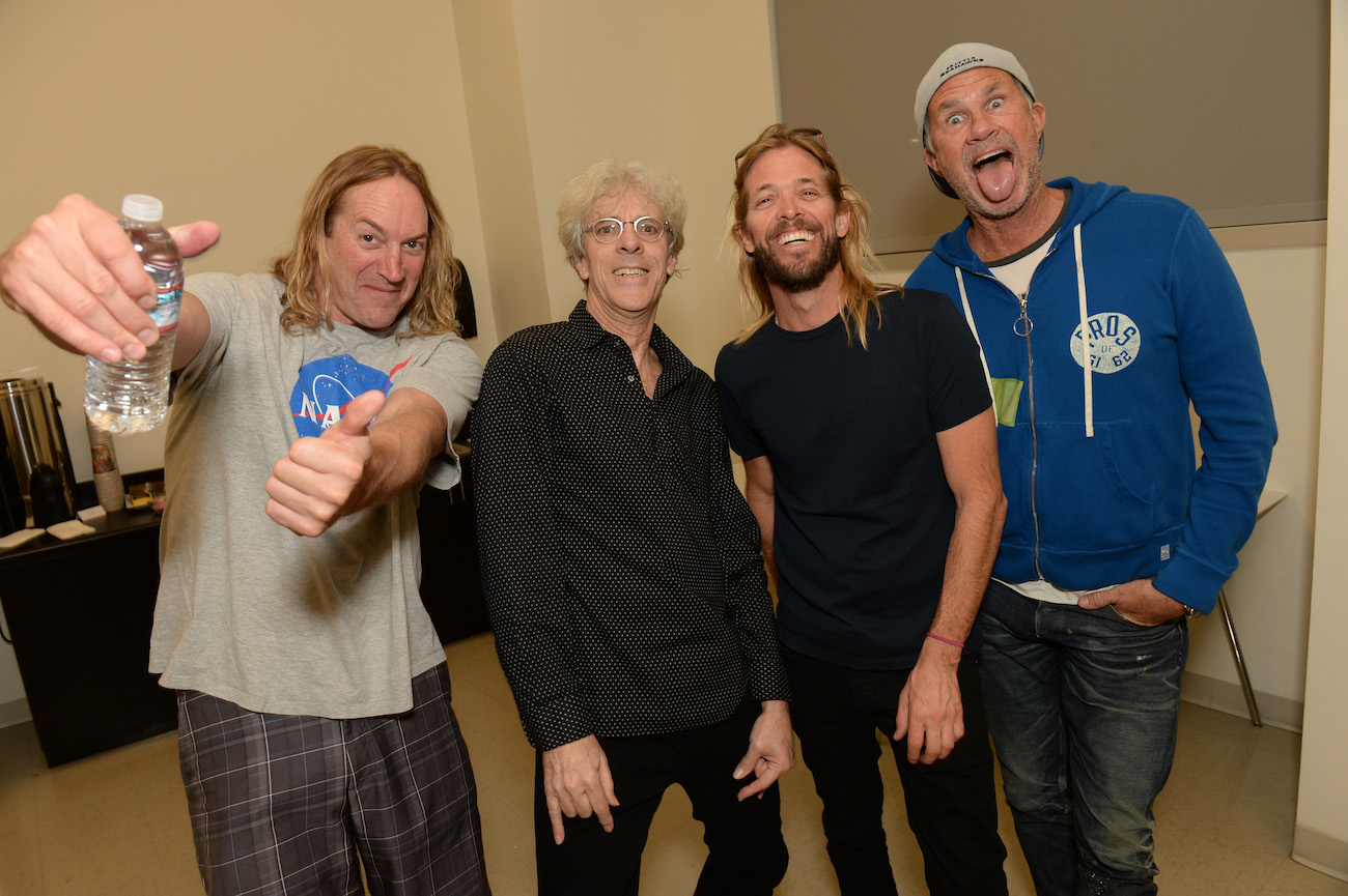 Danny Carey, Stewart Copeland, Taylor Hawkins and Chad Smith backstage during Stewart Copeland Presents 'Ben-Hur: A Tale Of The Christ' in 2016.