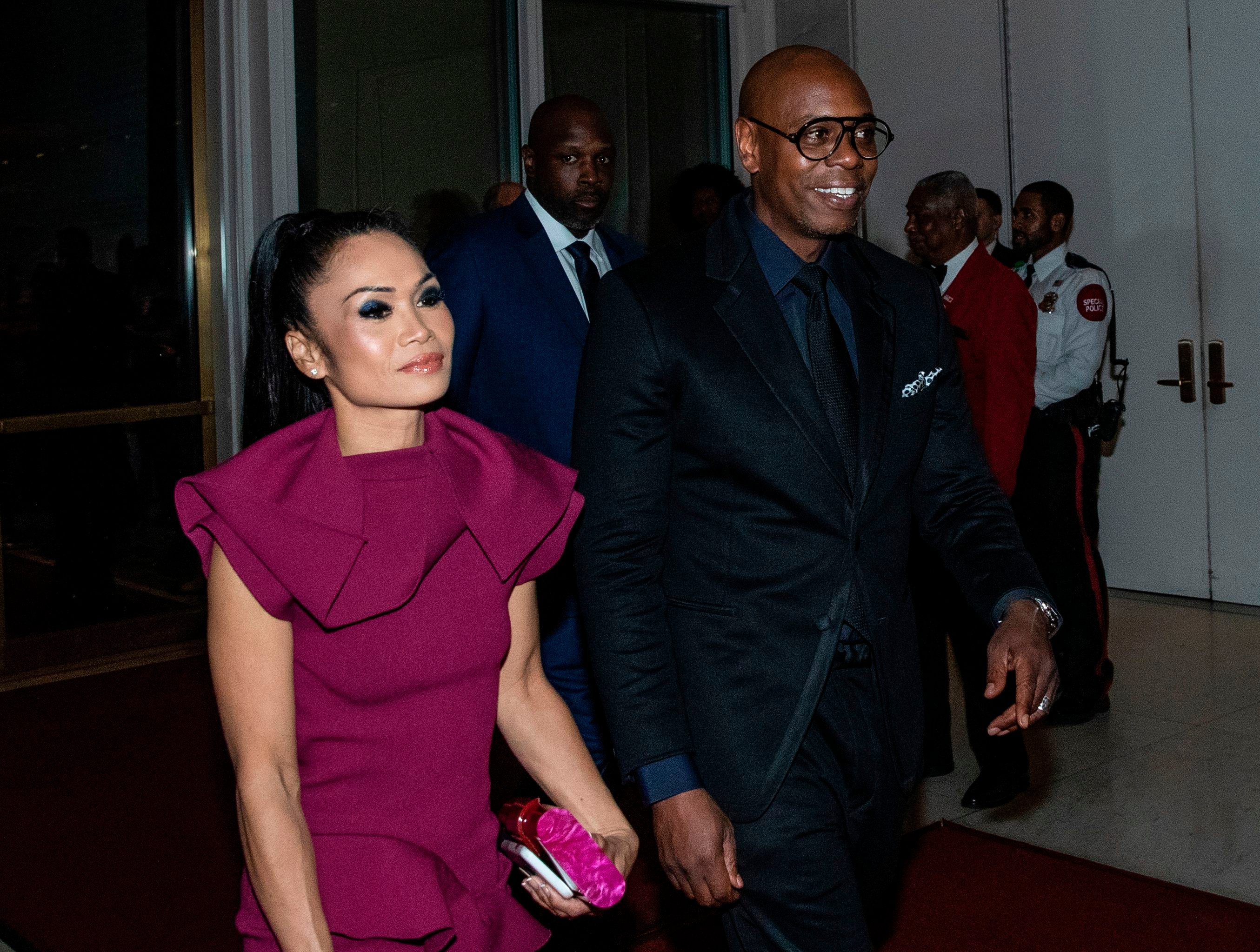 Dave Chappelle and his wife Elaine, who does pay attention to her husband's haters, arriving together at the Kennedy Center