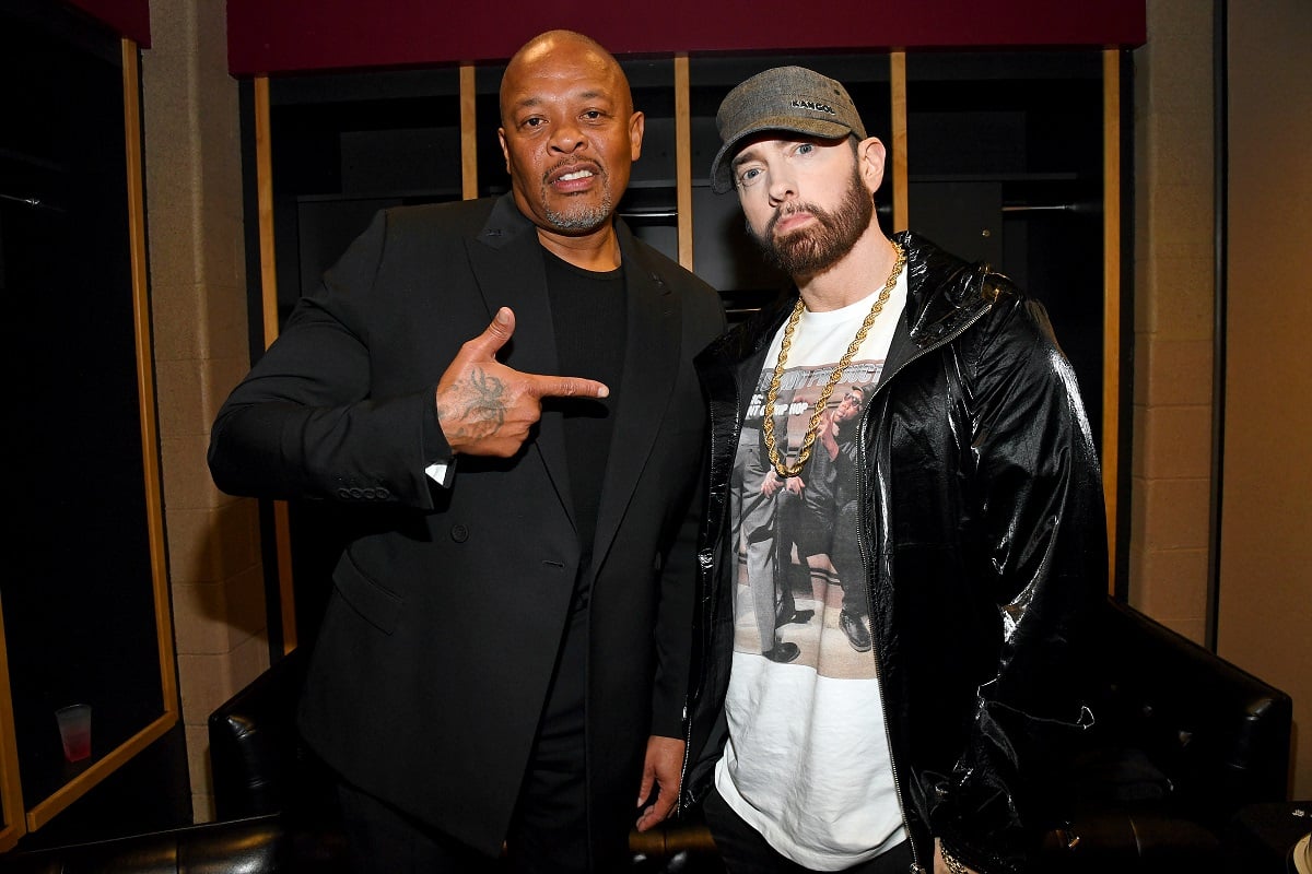 Dr. Dre pointing at Eminem.