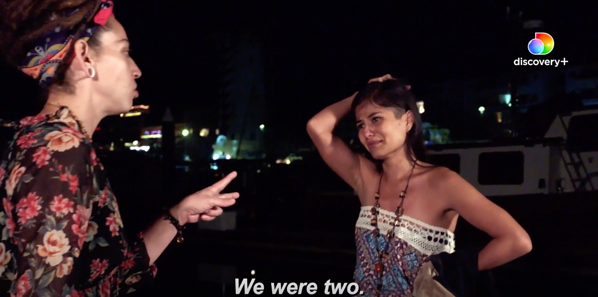 Gaby yelling at Abby, who is crying, while they are on a beach outside at night in Mexico on '90 Day Fiancé: Love in Paradise' Season 2.