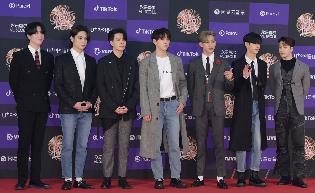 GOT7 who just released a new self-titled album, pose on the red carpet of the Golden Disc Award in Seoul, South Korea.