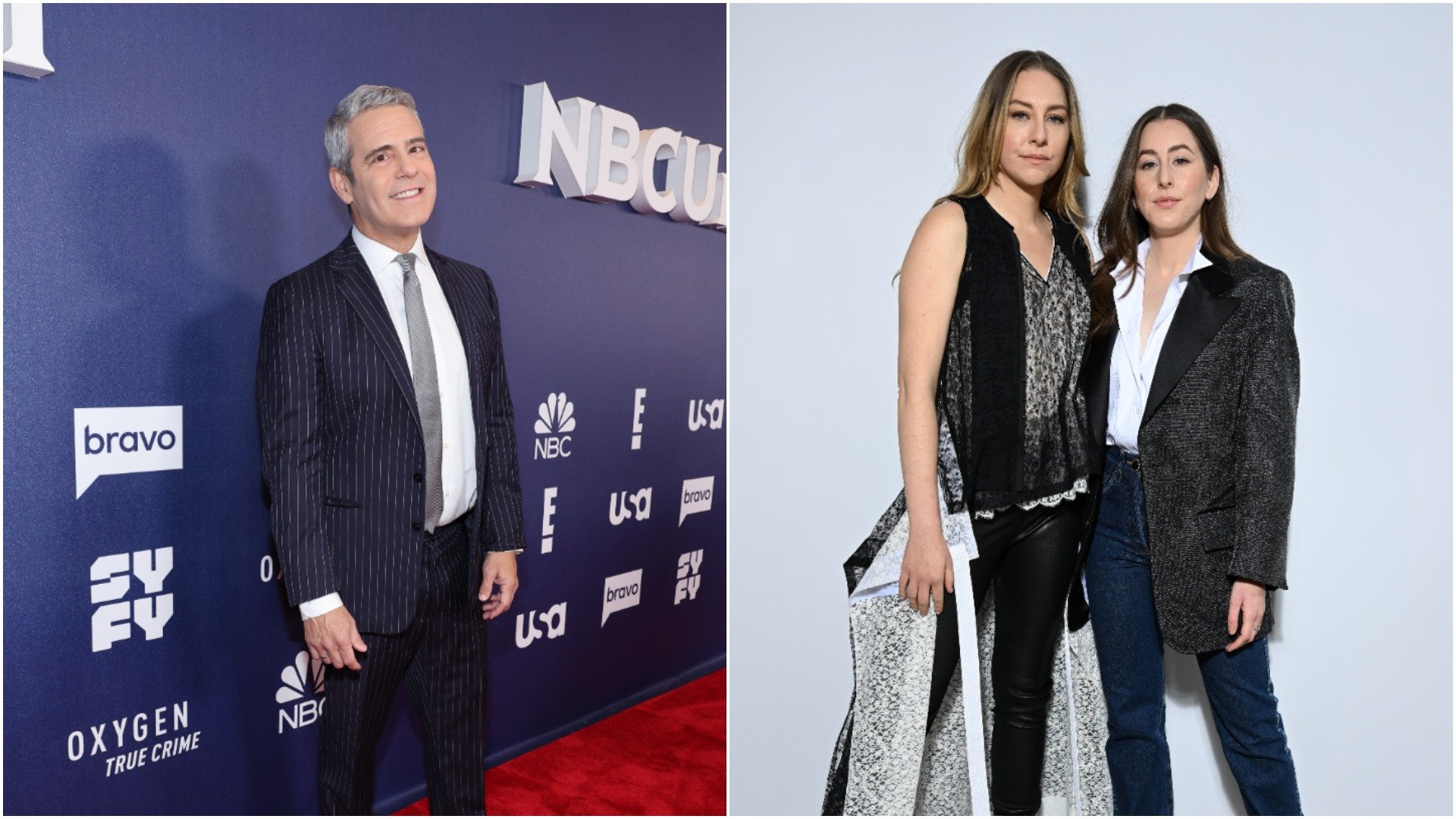 Andy Cohen smiles for cameras during the Bravo press junket. Este and Alana Haim pose on the red carpet during fashion week. 