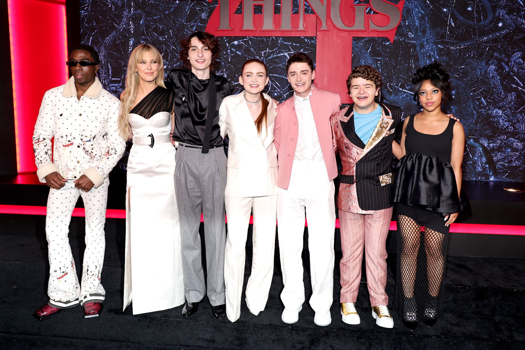Caleb Mclaughlin, Millie Bobby Brown, Finn Wolfhard, Sadie Sink, Noah Schnapp, Gaten Matarazzo, and Priah Ferguson attends Netflix's Stranger Things Season 4 New York Premiere at Netflix Brooklyn. How old are the kids in season 4?