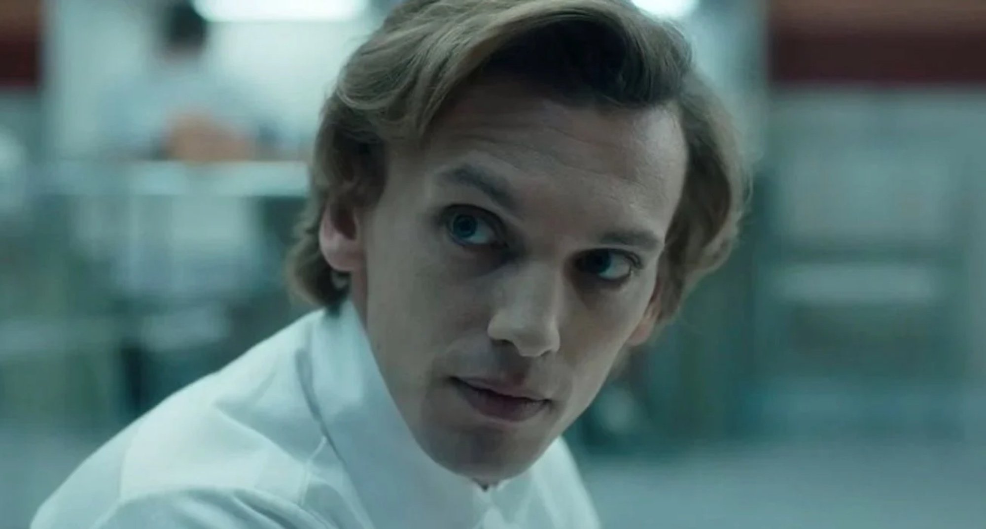 Jamie Campbell Bower as his 'Stranger Things' Season 4 character wearing white shirt.