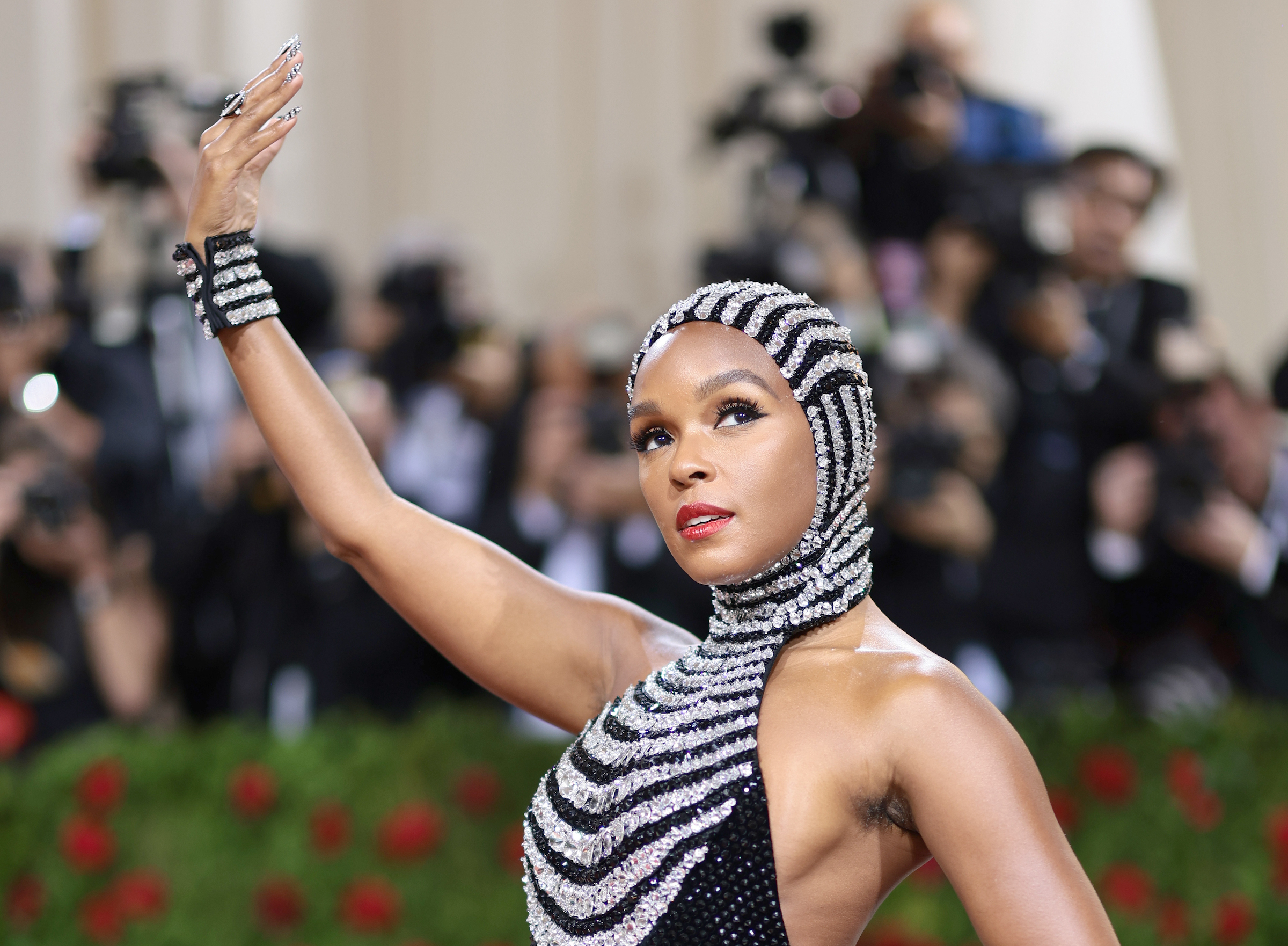 Janelle Monáe wearing black and white at the Met Gala