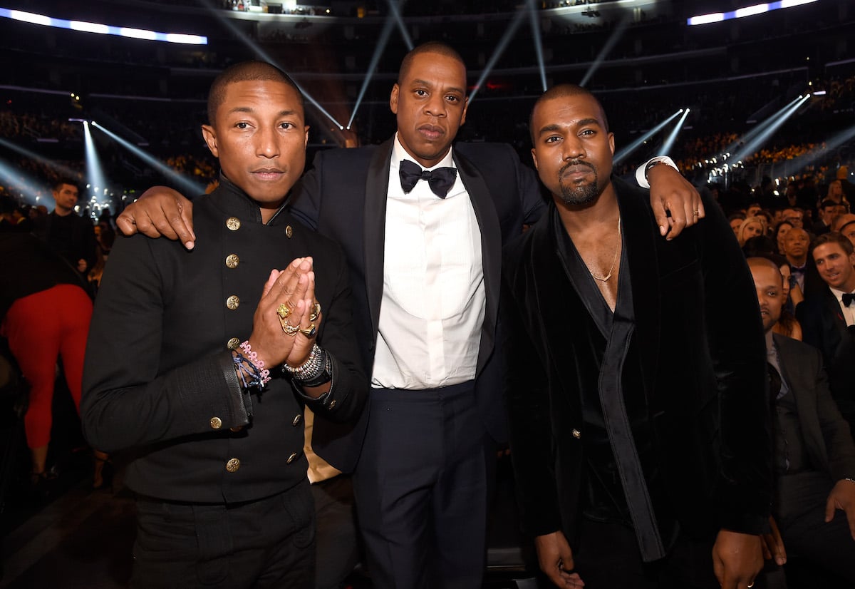 Jay-Z and Kanye West pose for photos at the 2015 GRAMMY Awards