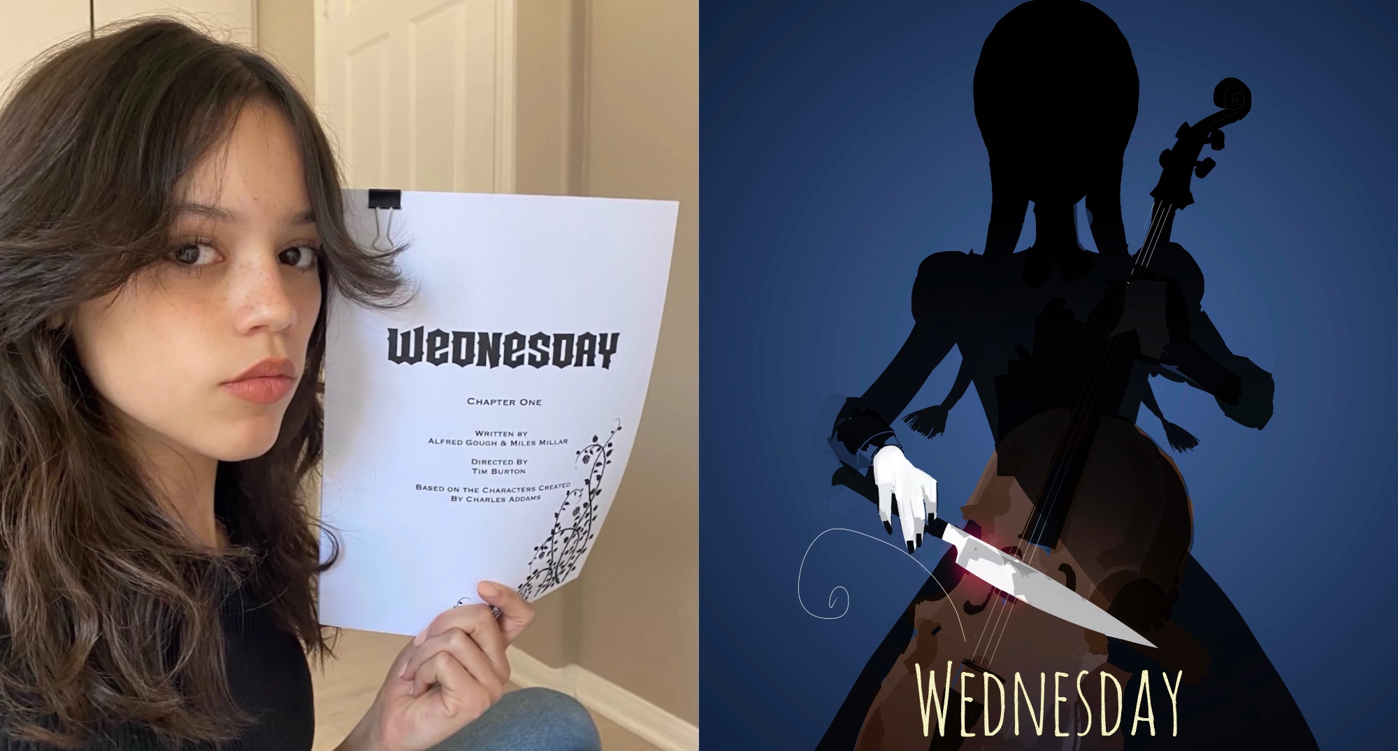 Jenna Ortega for Tim Burton's Netflix series 'Wednesday' holding script.