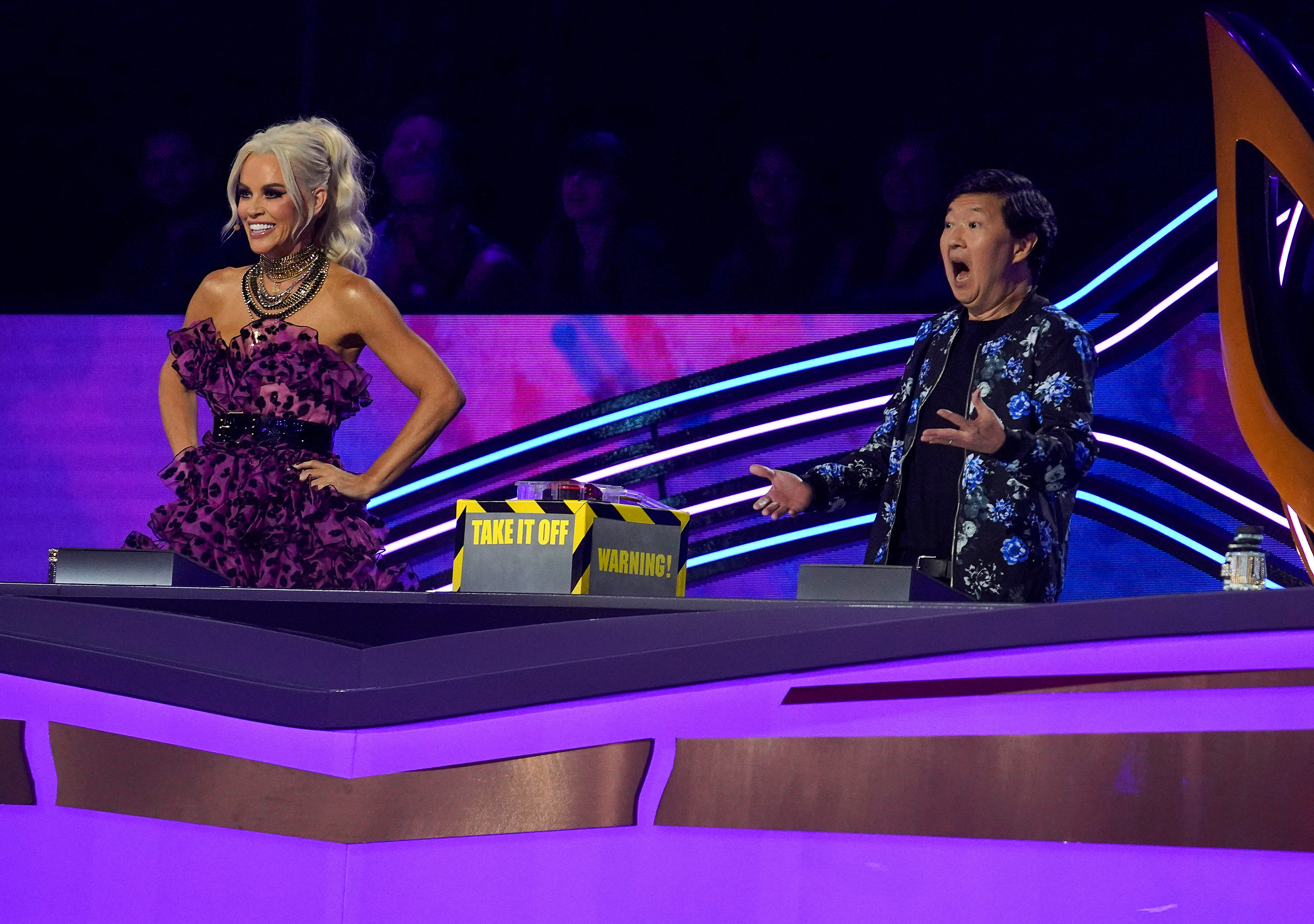 Jenny McCarthy and Ken Jeong as judges on season 6 of The Masked Singer, which recently unmasked Rudy Giuliani