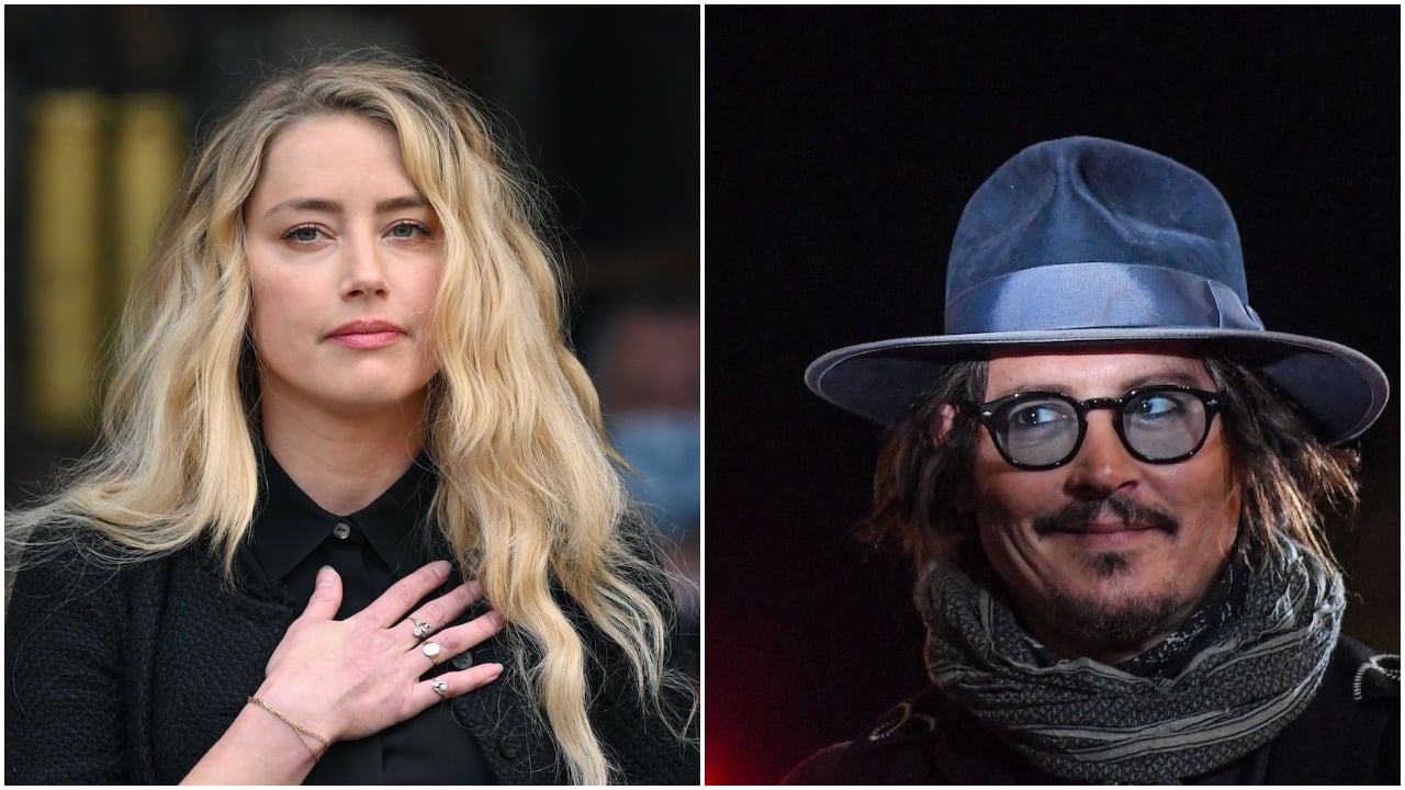 Amber Heard attends Johnny Depp's 2020 libel case against News Group Newspapers in London (left); Depp in Rome for a masterclass presentation in 2021 after Depp and Heard made two movies together.