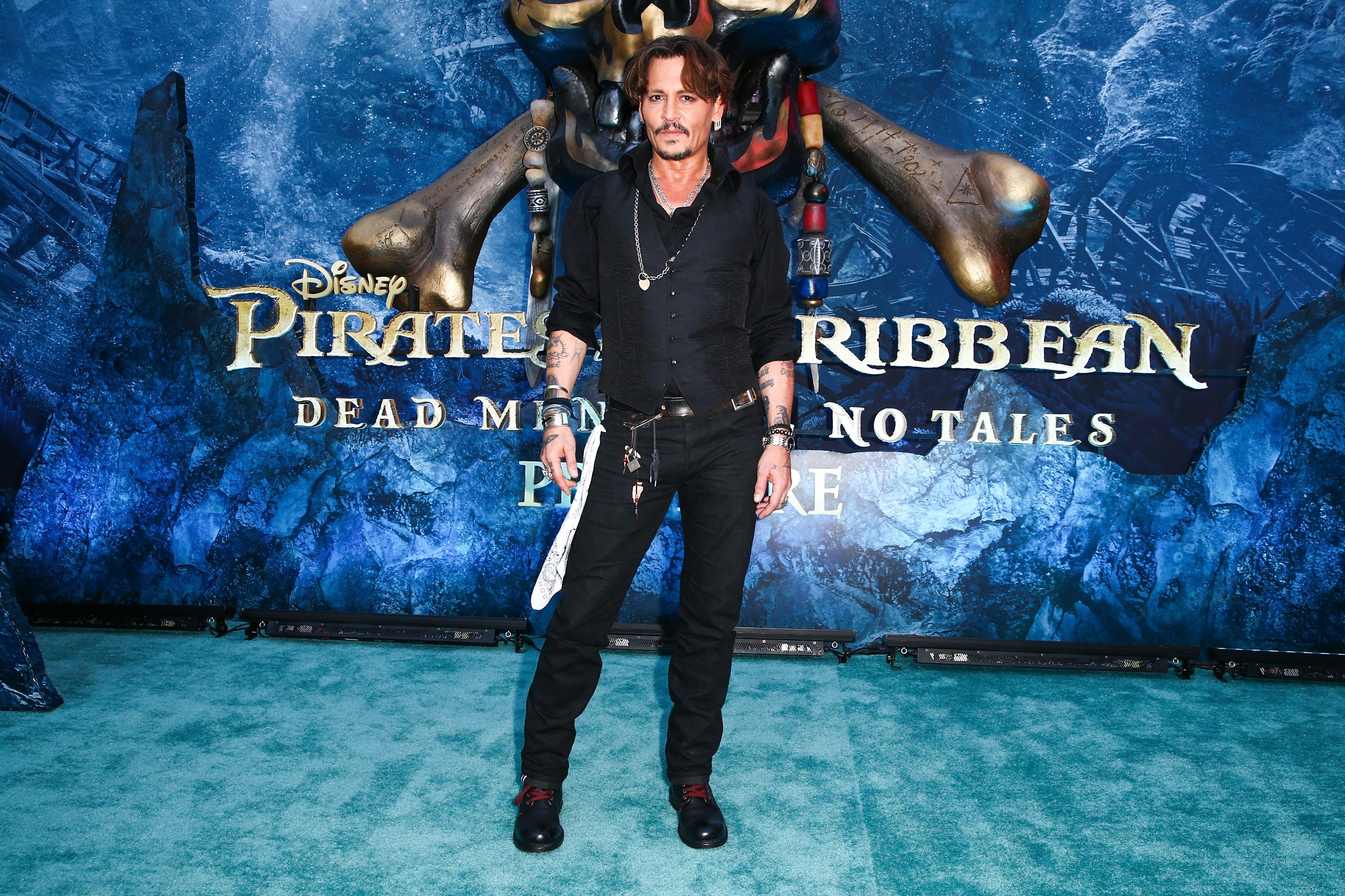 Johnny Depp attends the movie premiere of Pirates of the Caribbean: Dead Men Tell No Tales
